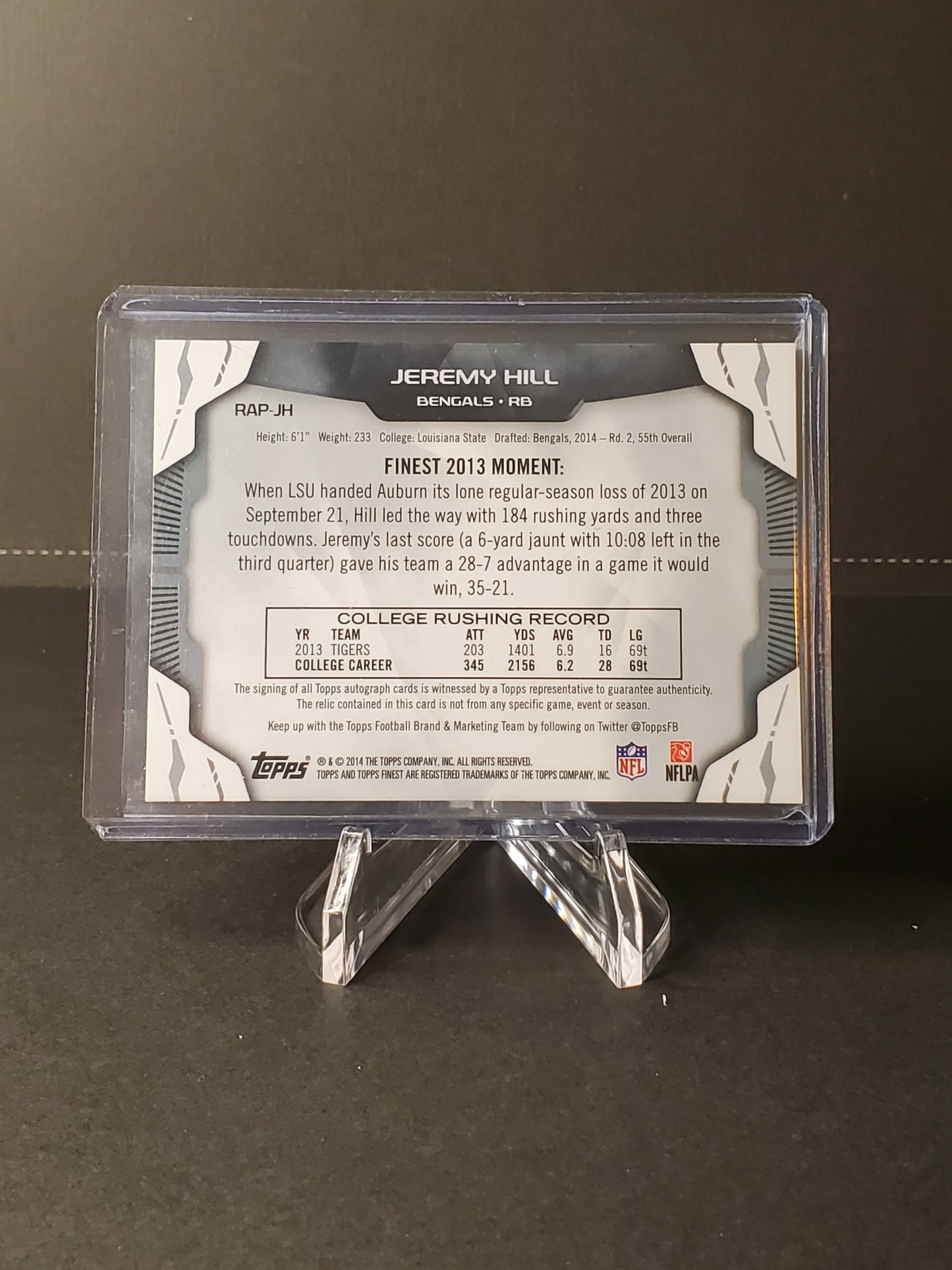 Jeremy Hill 2014 Topps Finest RPA Rookie Patch AUTO RC #RAP-JH