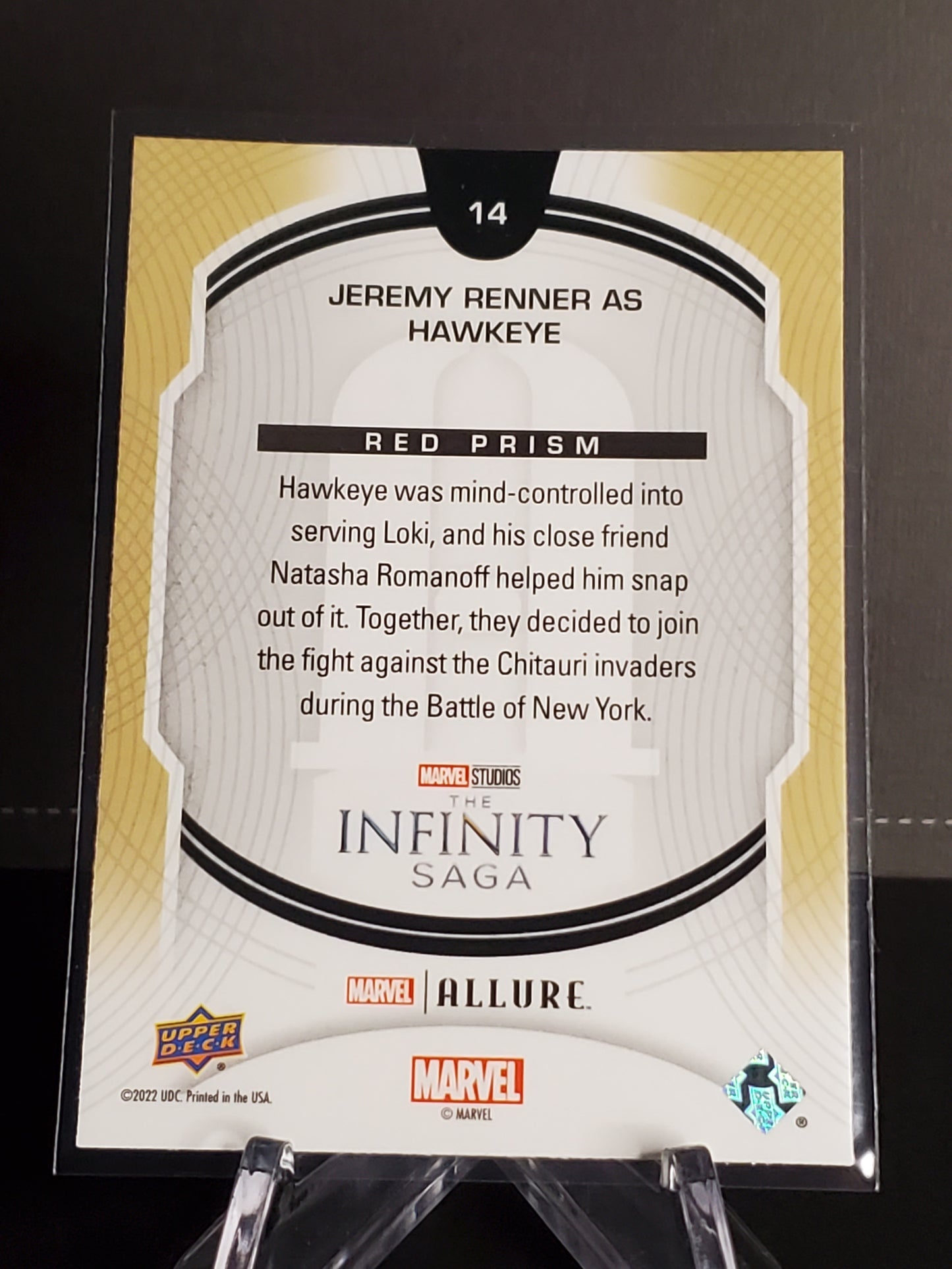 Jeremy Renner as Hawkeye 2022 Upper Deck Marvel Allure Red Prism #14