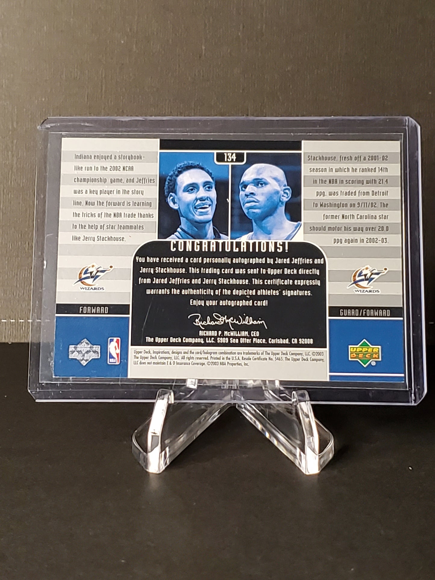 Jared Jeffries/Jerry Stackhouse 2003 Upper Deck Dual Signatures AUTO #134: /1600