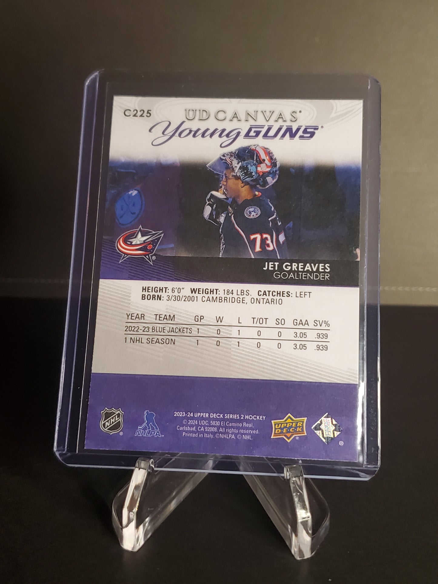 Jet Greaves 2023/24 Upper Deck Series 2 Hockey Canvas Young Guns #C225
