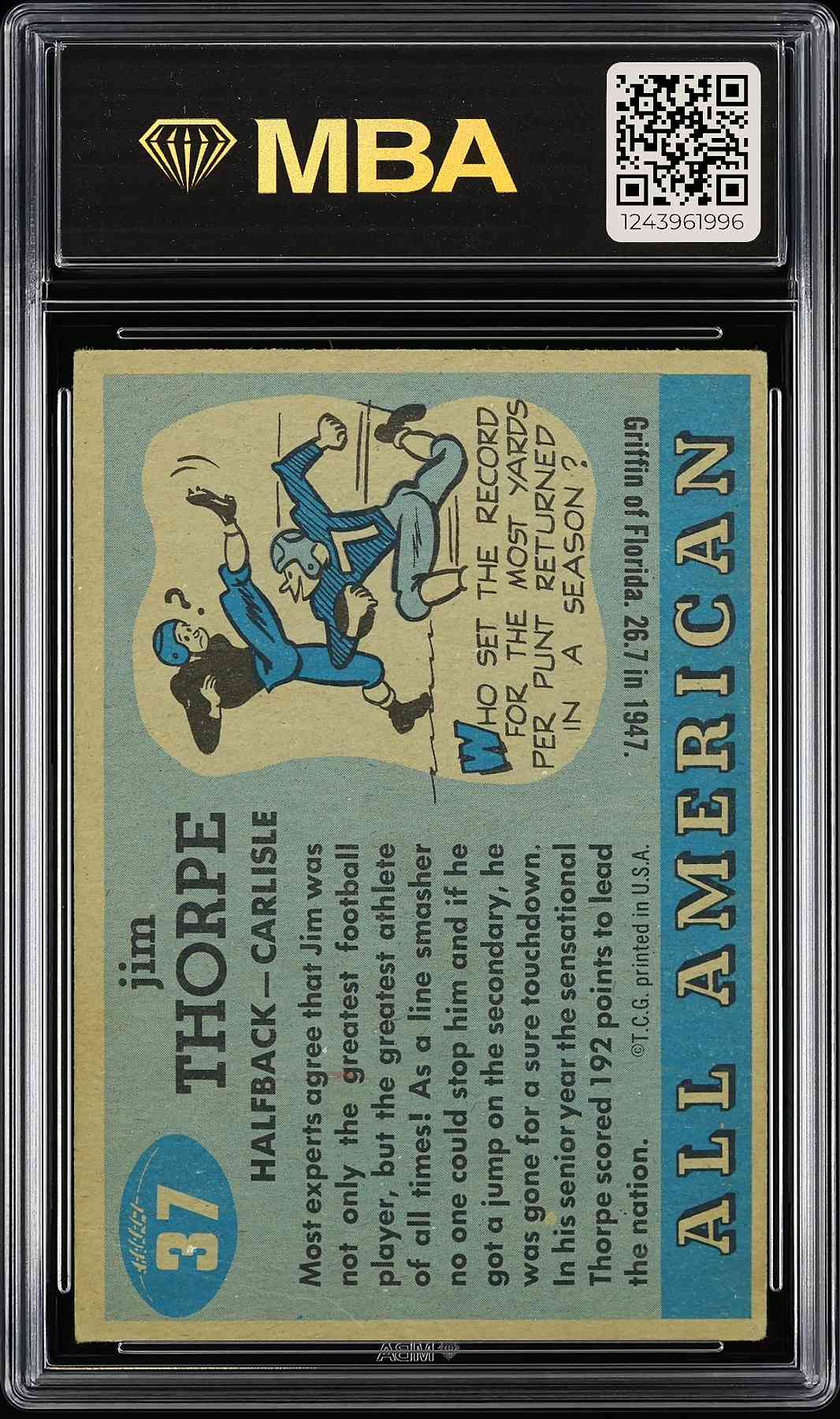 1955 Topps All-American #37 Jim Thorpe MBA 3