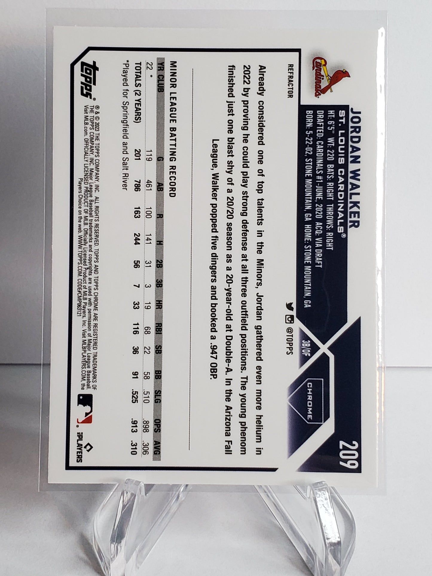 Jordan Walker 2023 Topps Chrome RC Refractor #209