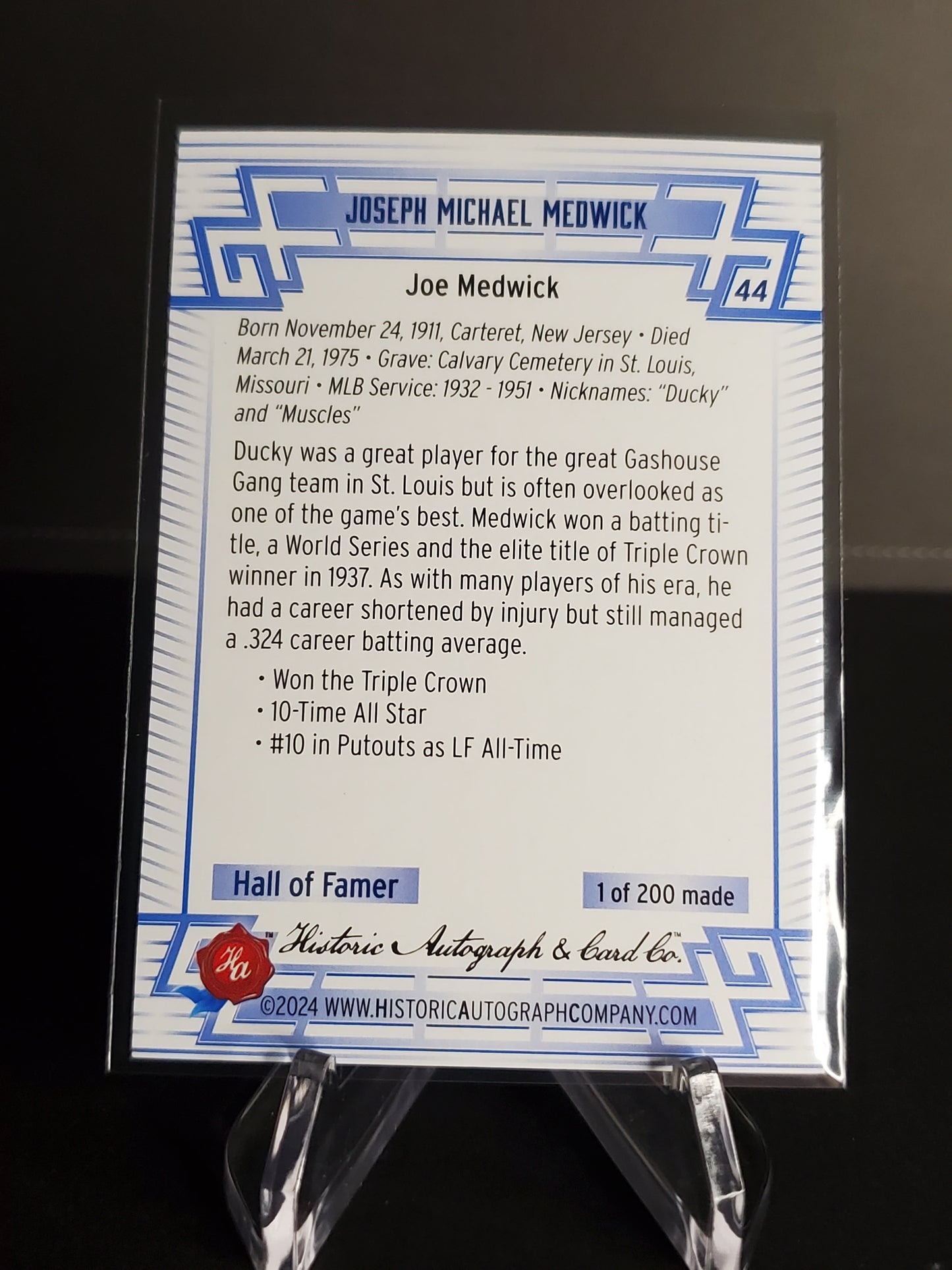Joe Medwick 2024 Historic Autographs All Time Greats Tier 4 /200 #44