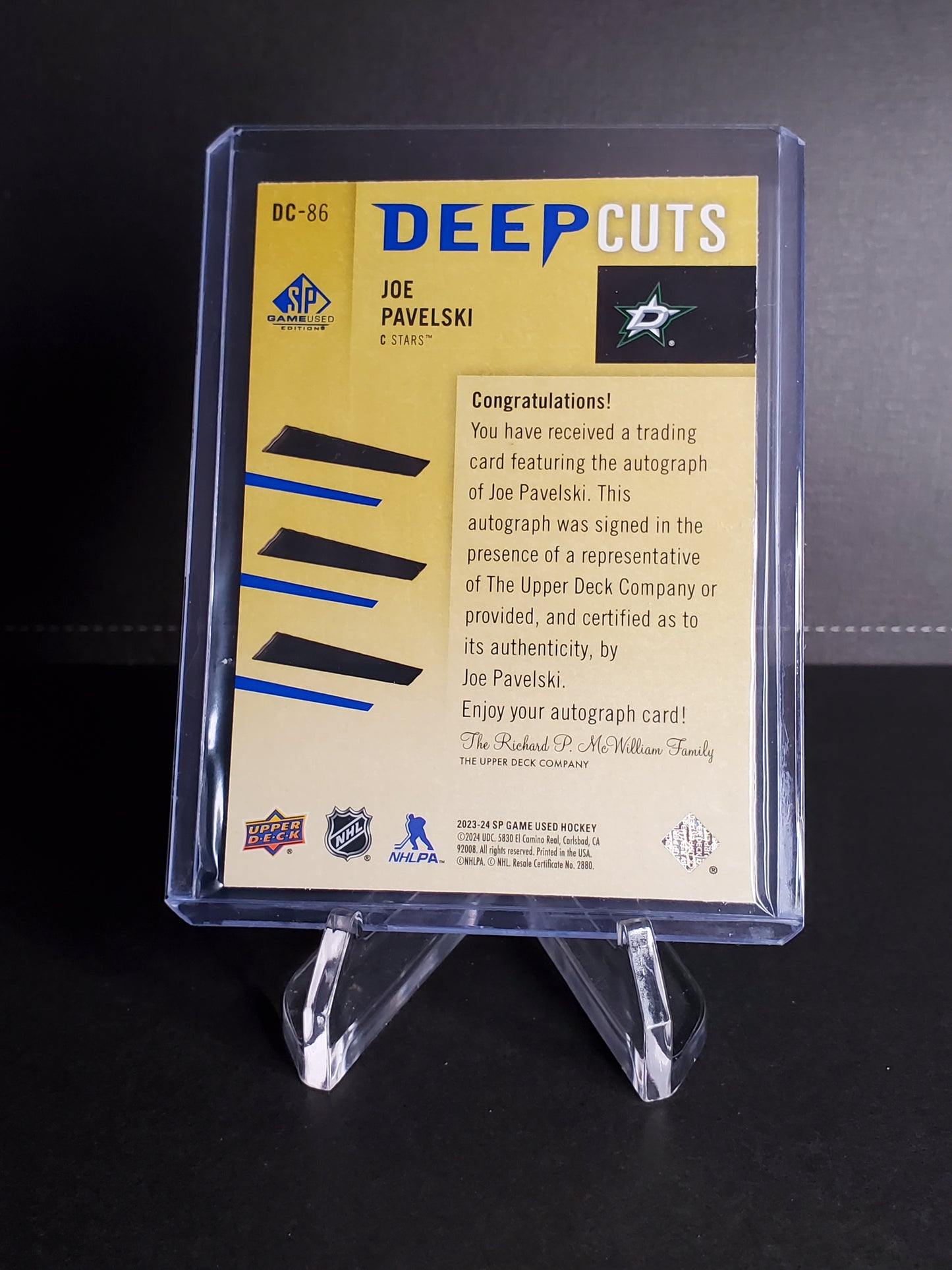 Joe Pavelski 2023-24 SP Game Used Deep Cuts AUTO /75
