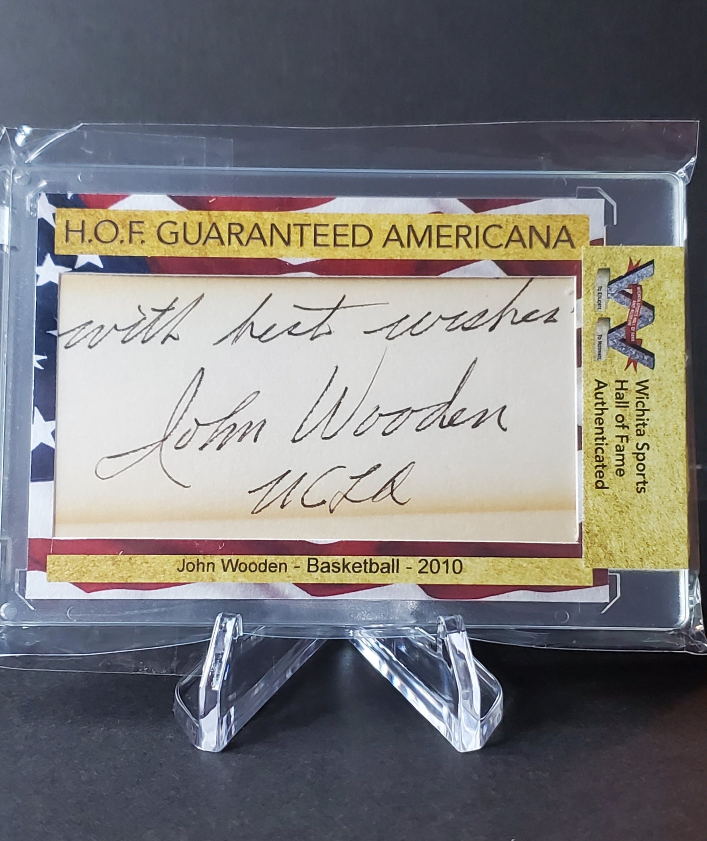 John Wooden - UCLA. Indiana State, Purdue HoF Autograph - Wichita Sports Hall of Fame Authenticated