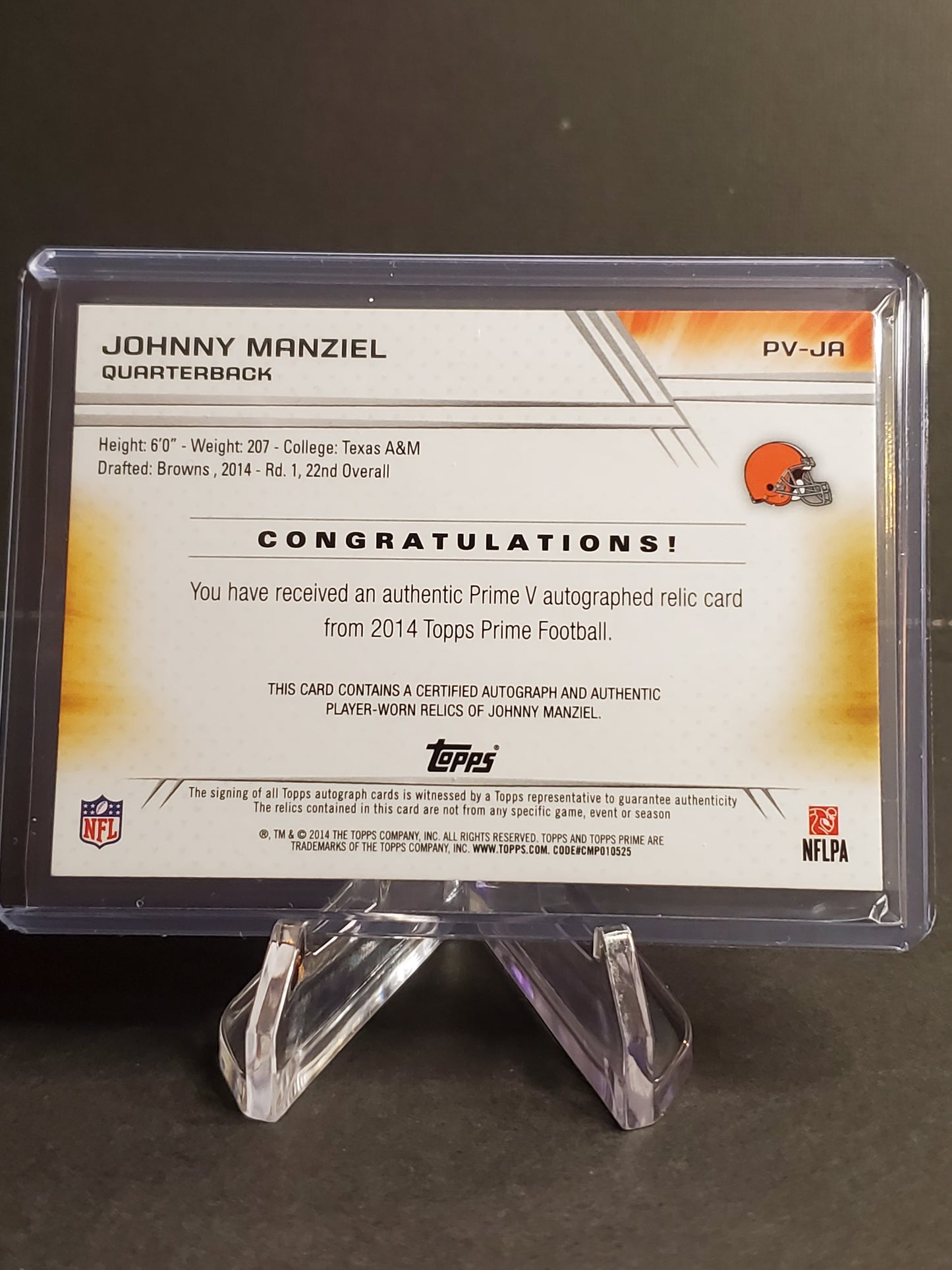 Johnny Manziel 2014 Topps Prime Level V Quad Patch AUTO RC #PV-JA