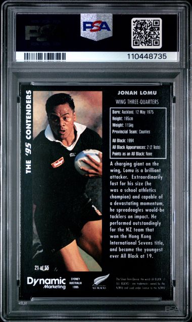 JONAH LOMU - 1995 DYNAMIC MARKETING ALL BLACKS RUGBY #21 PSA 7