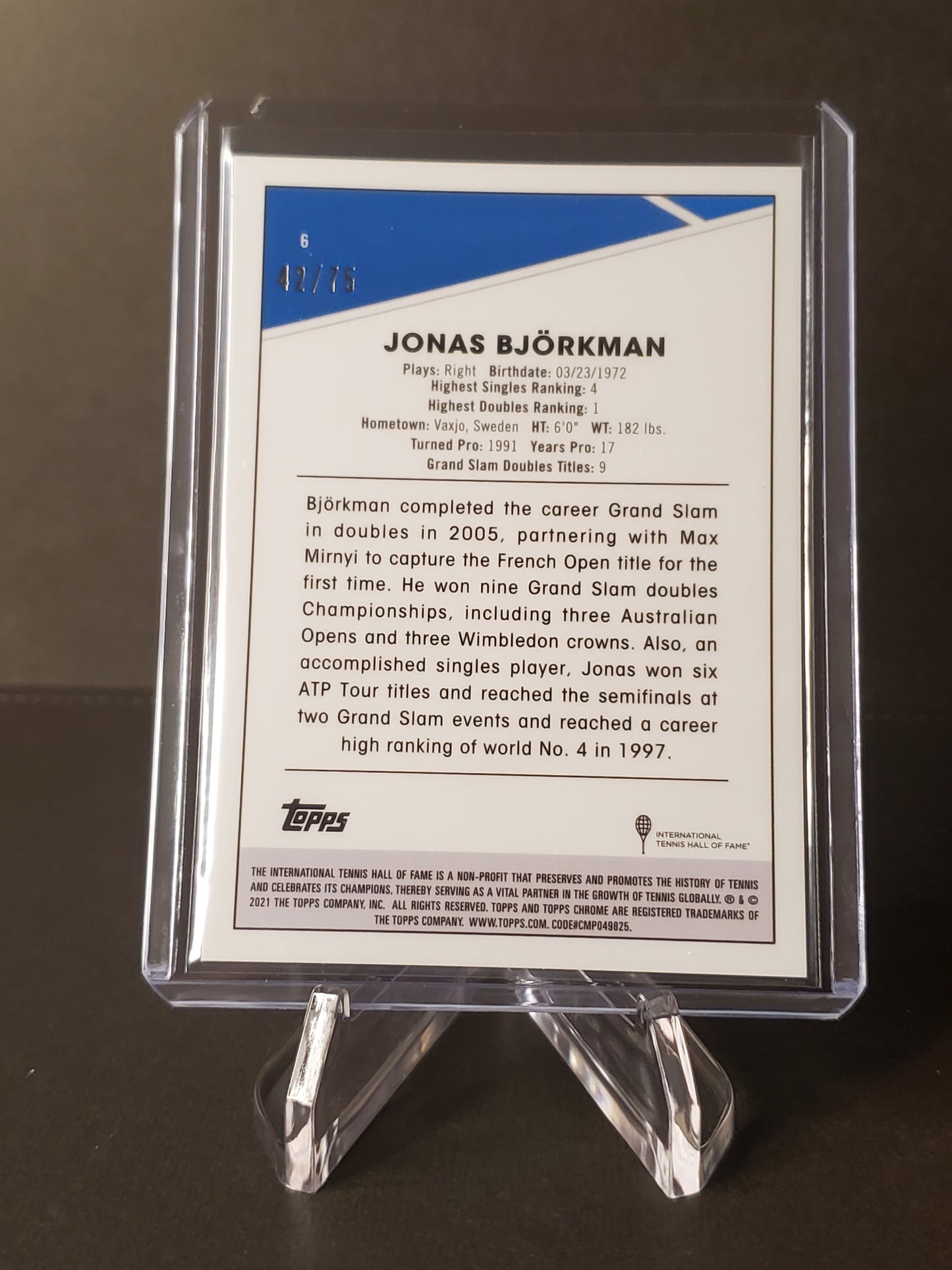 Jonas Bjorkman 2021 Topps Chrome Tennis Green Refractor #6 : /75
