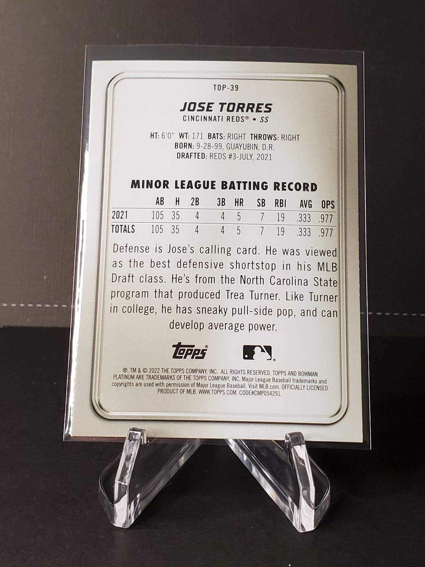 Jose Torres 2022 Bowman Platinum Top Prospects #TOP-39