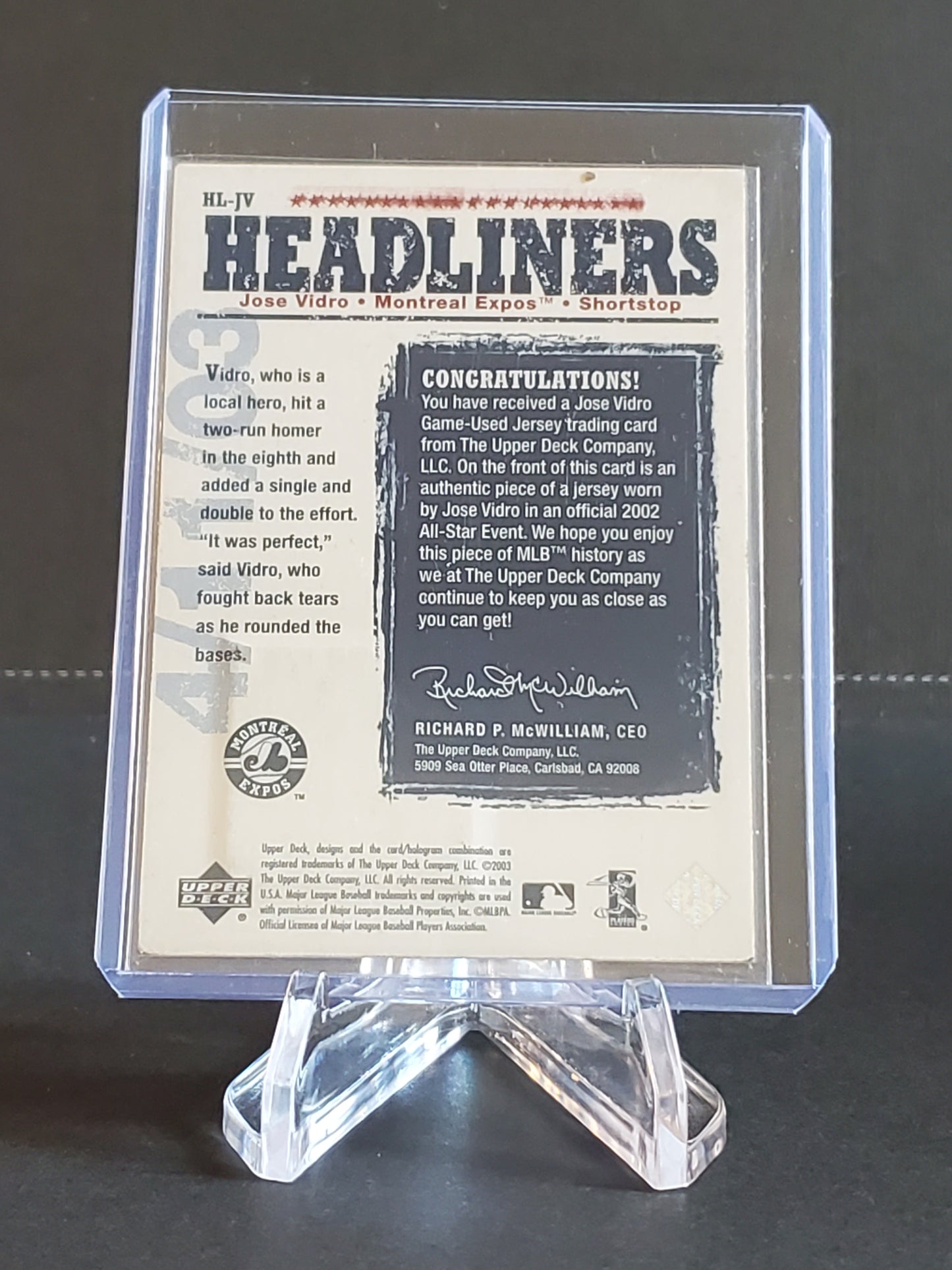 Jose Vidro 2004 Upper Deck Headliners Game Used Jersey Relic #HL-JV