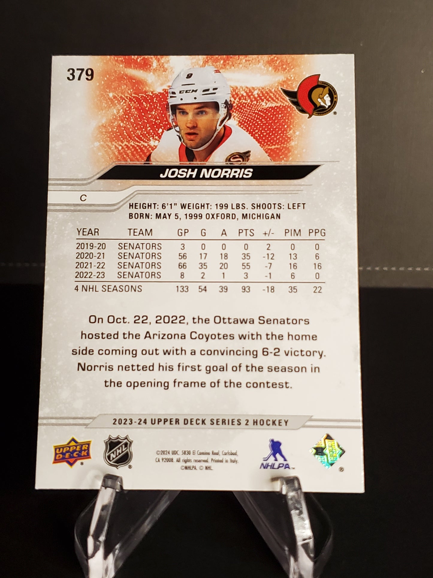Josh Norris 2023/24 Upper Deck Series 2 Outburst #379
