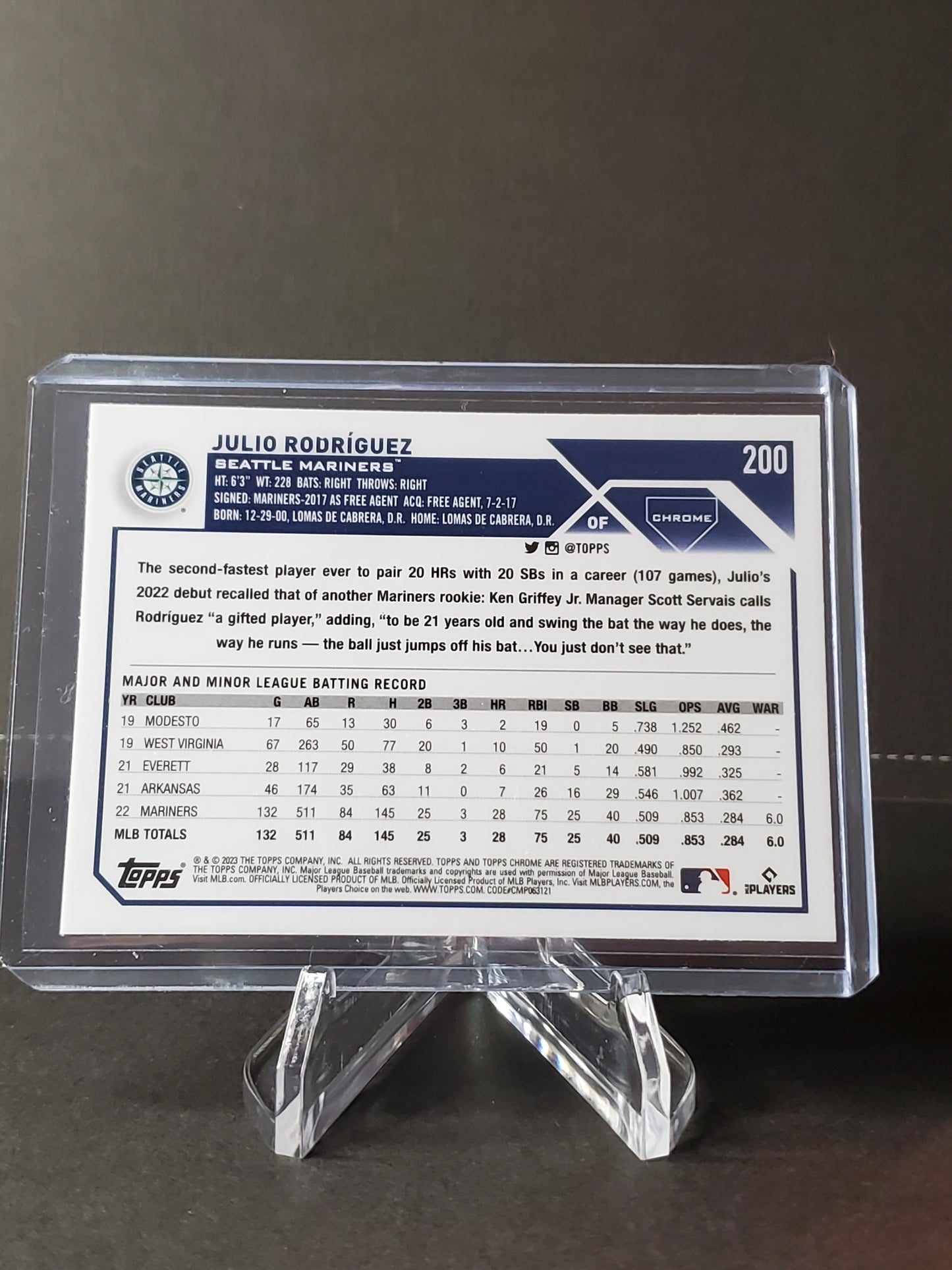 Julio Rodriguez 2023 Topps Chrome Pink Refractor #200
