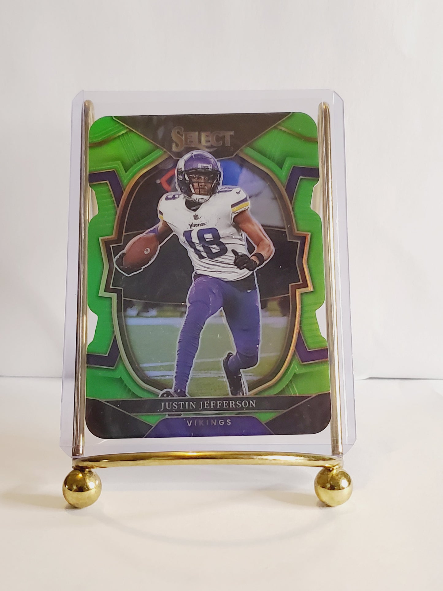 Justin Jefferson 2022 Panini Select Neon Green Die-Cut Concourse Prizm #'d 72/299