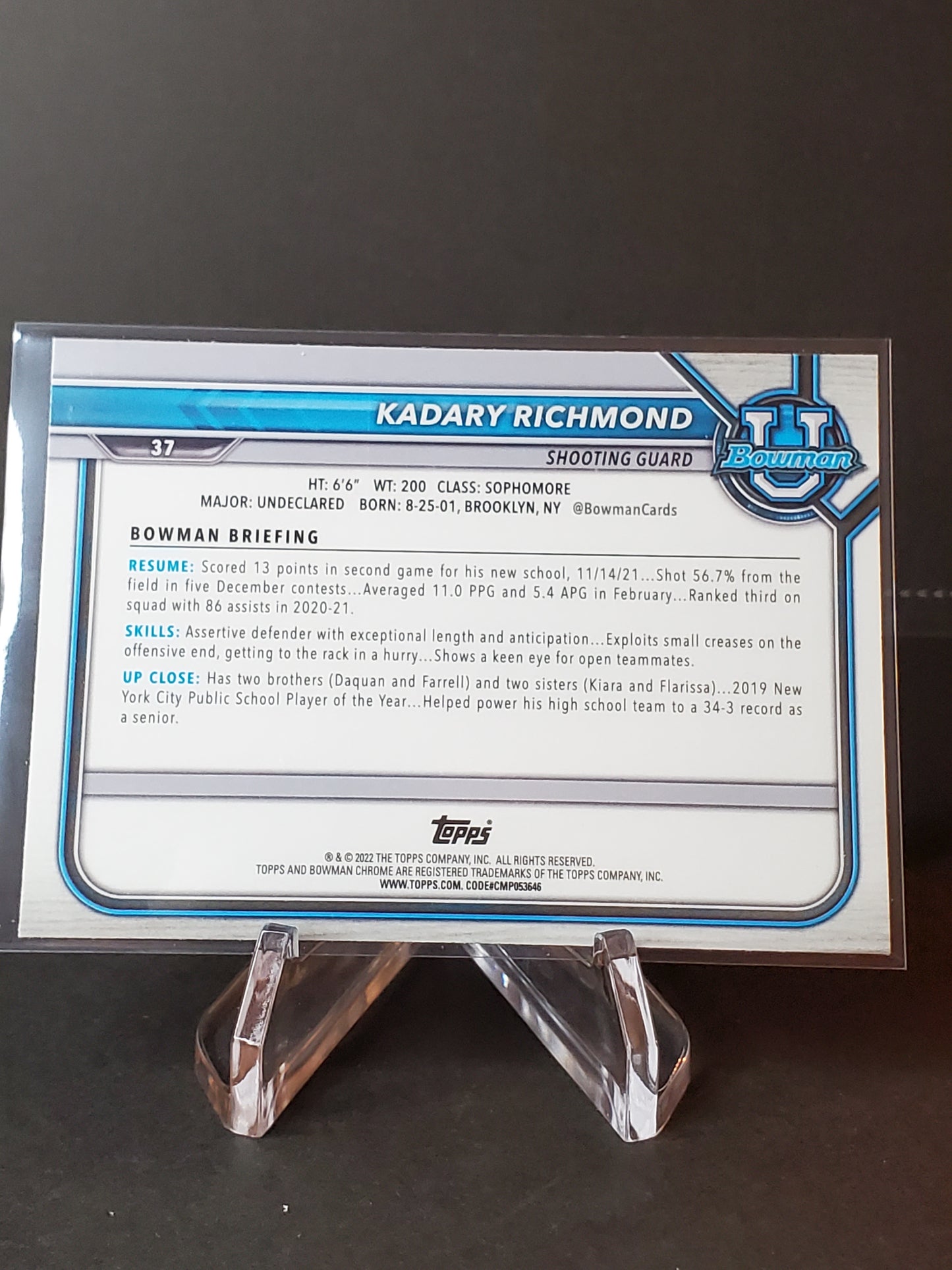 Kadary Richmond 2021-22 Bowman University Chrome Refractor #37