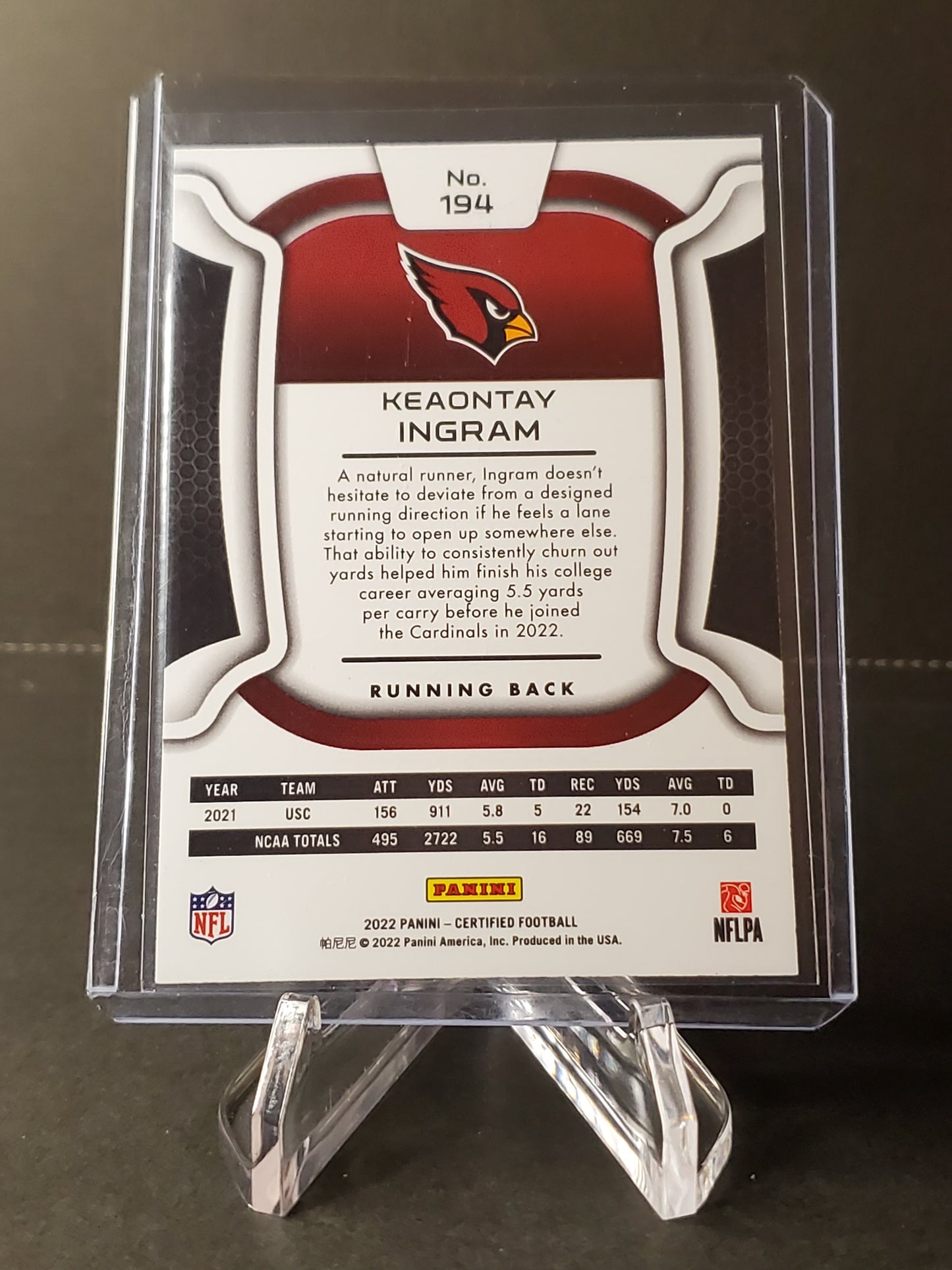 Keaontay Ingram 2022 Panini Certified RC 73/75 #194