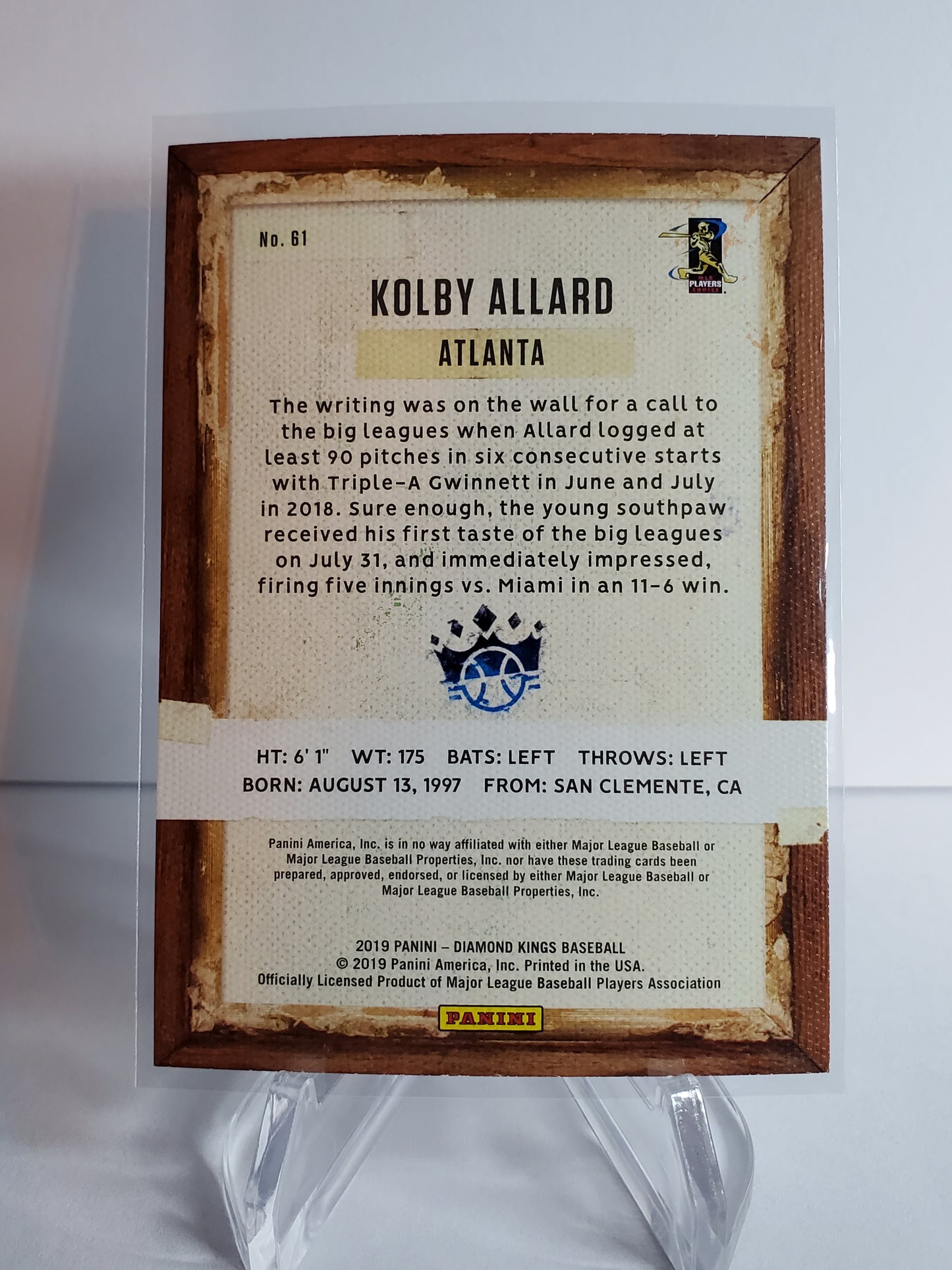 Kolby Allard 2019 Panini Diamond Kings Baseball RC #61