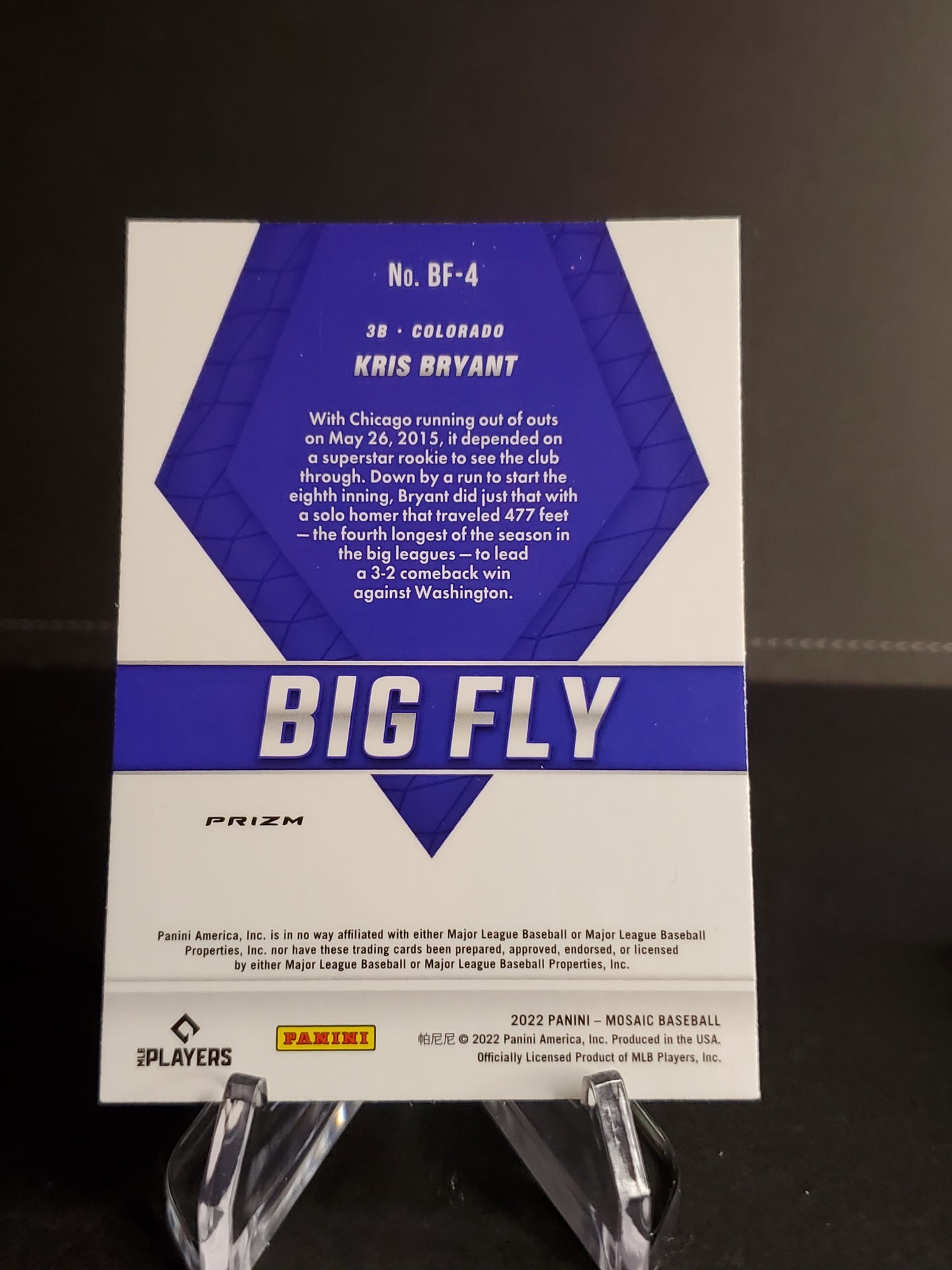 Kris Bryant 2022 Panini Mosaic Prizm Big Fly #BF-4