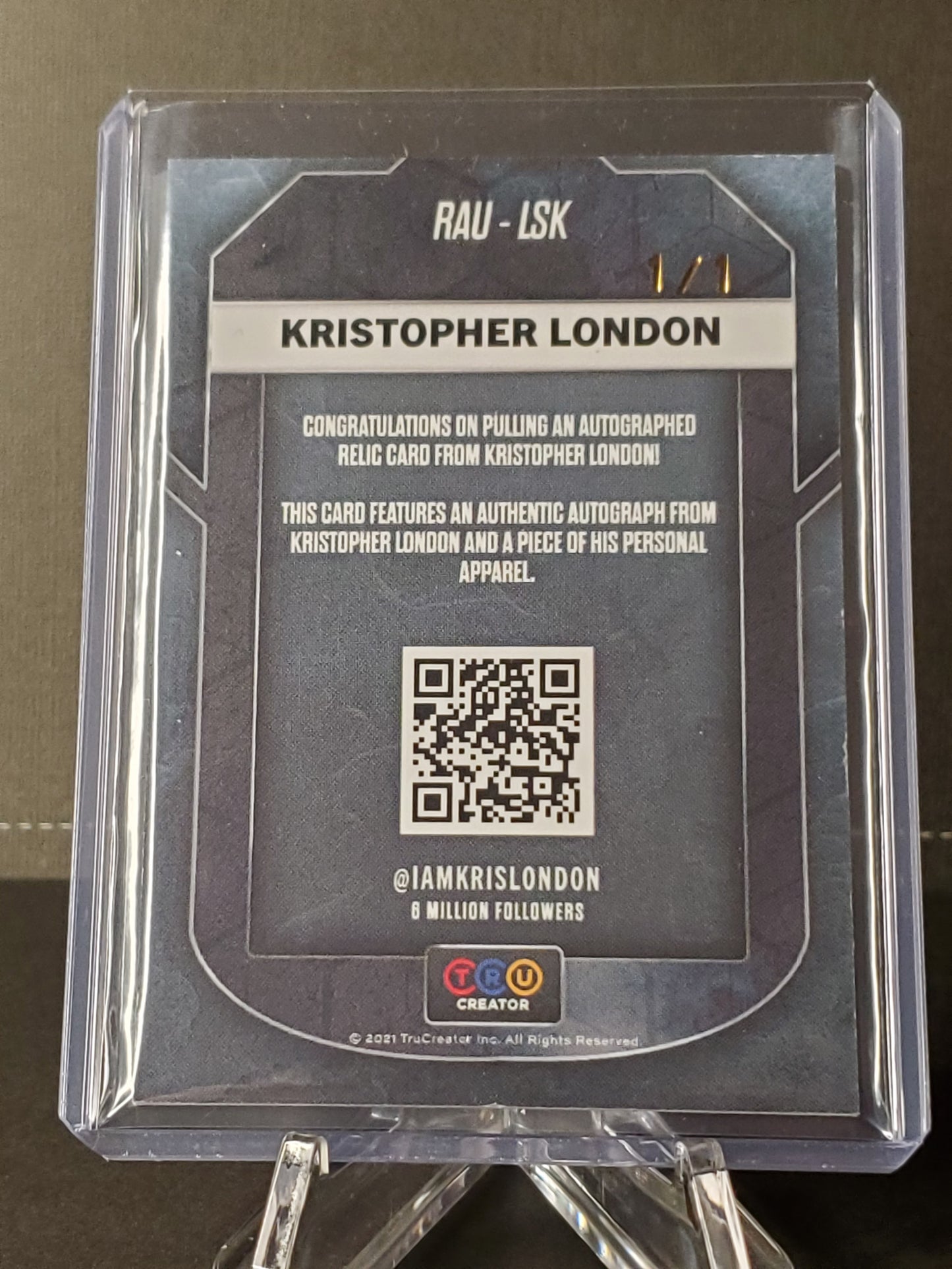 Kristopher London 2021 TruCreator Jumbo Relic AUTO #RAU-LSK, 1/1