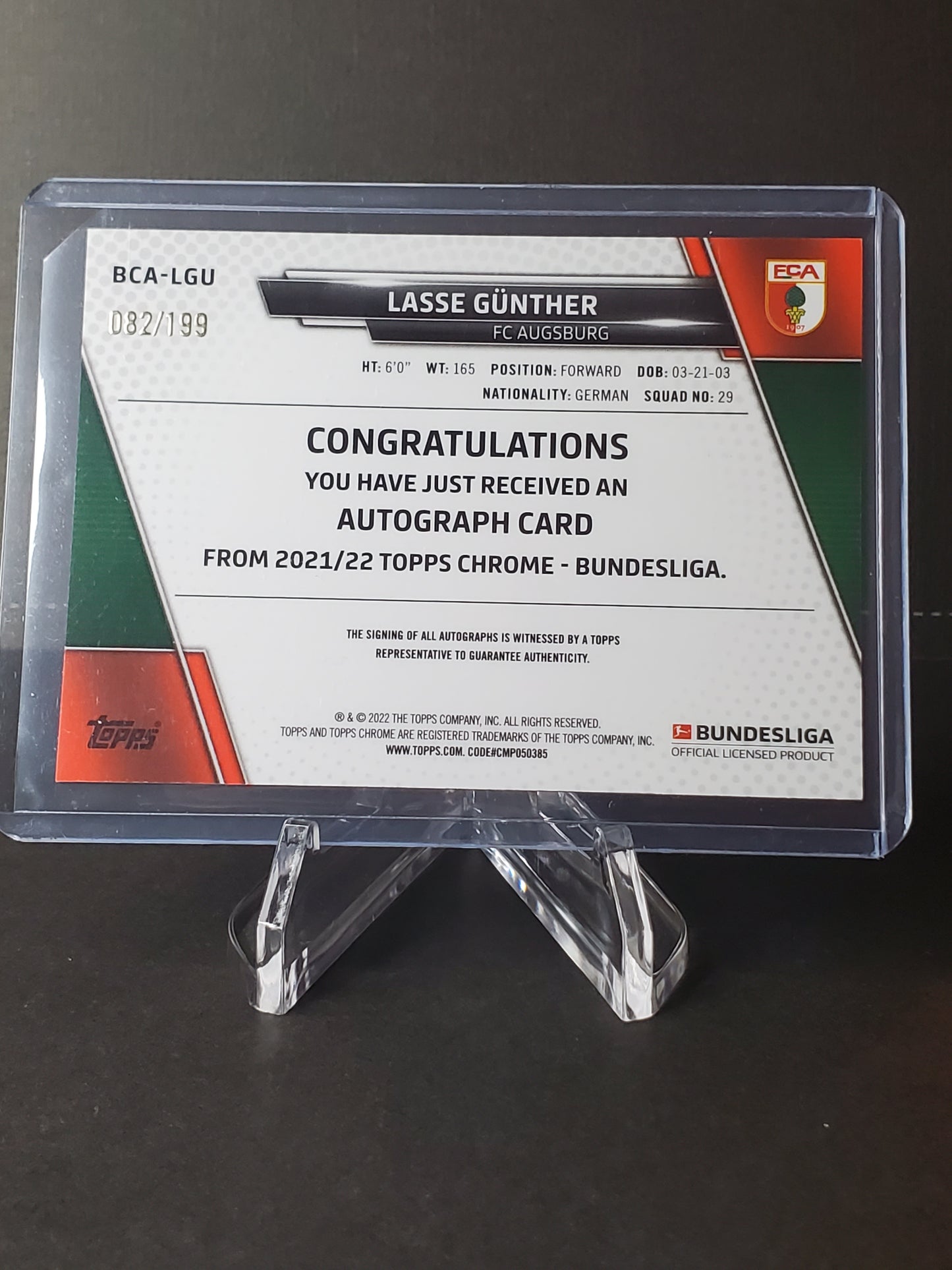 Lasse Gunther 2021-2022 Topps Chrome Bundesliga (RC) AUTO #BCA-LGU: /199