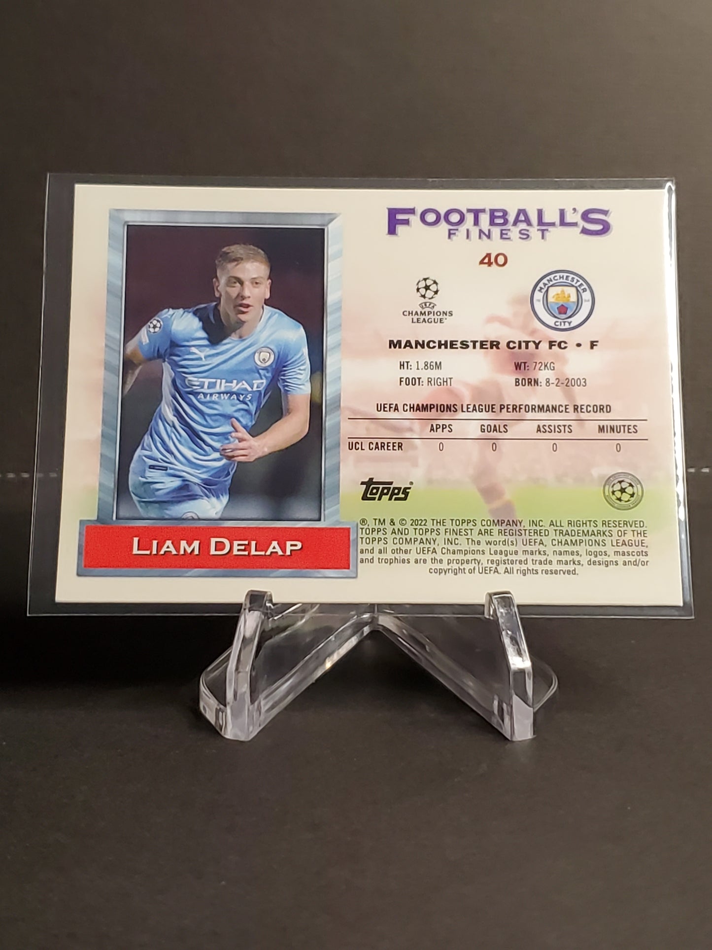 Liam Delap 2021-2022 Topps Finest Flashbacks UEFA Soccer RC #40