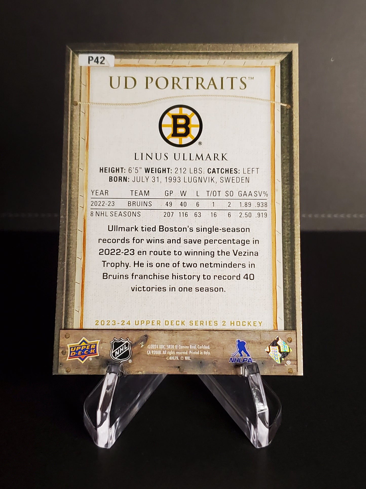 Linus Ullmark 2023/24 Upper Deck Series 2 Portraits #P42