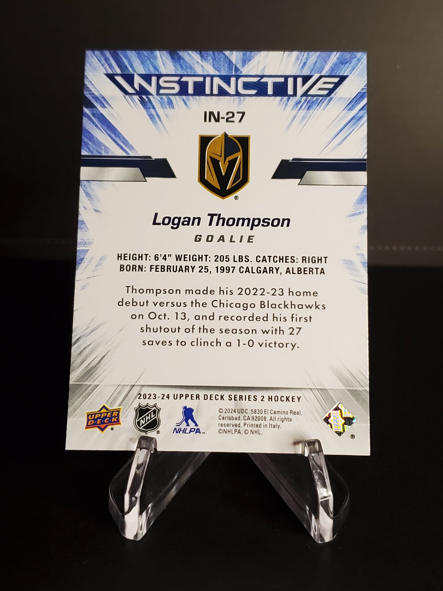 Logan Thompson 2023/24 Upper Deck Series 2 Instinctive Sparkle #IN-27