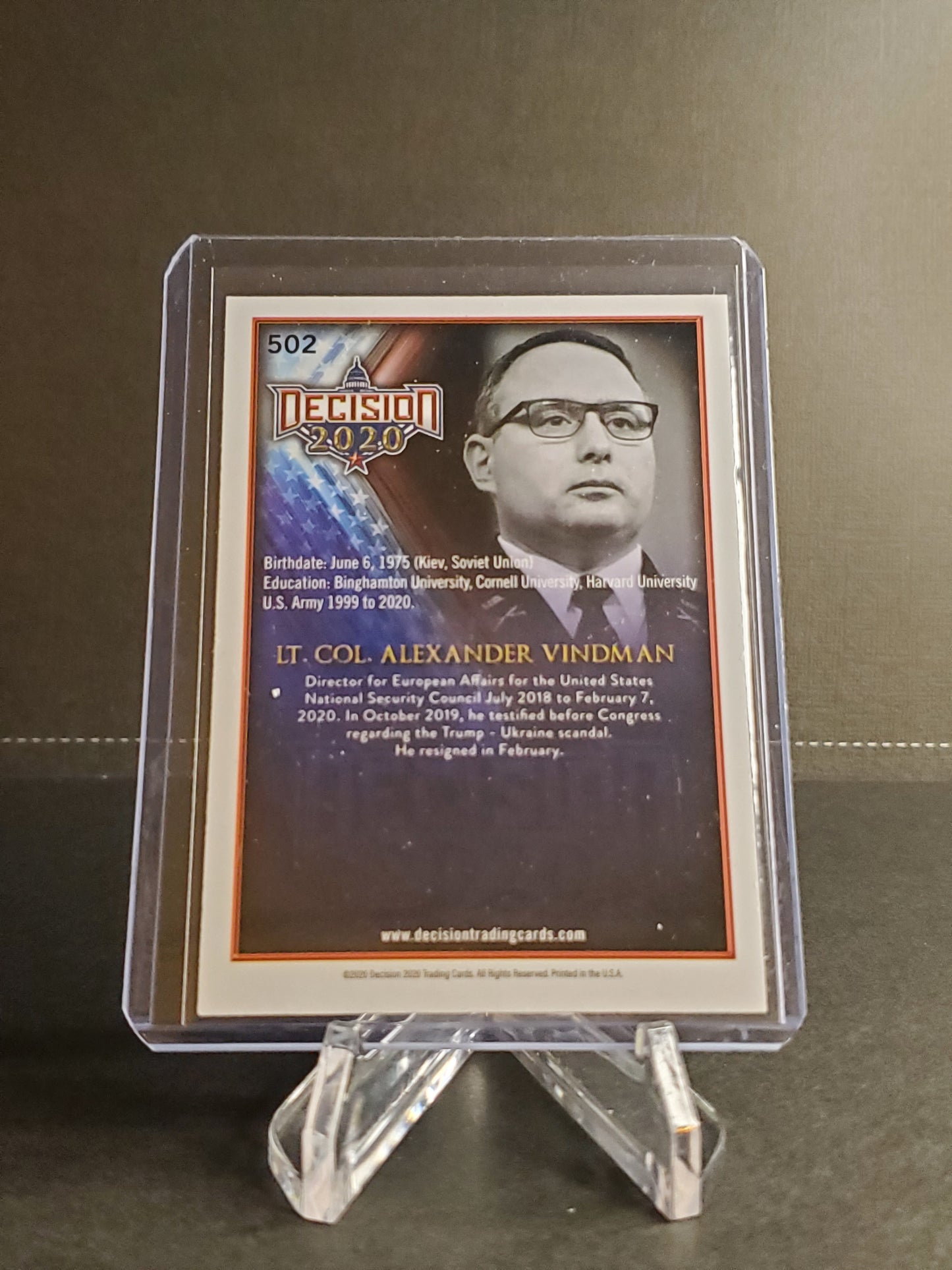 Lt. Col. Alexander Vindman 2020 Leaf Decision Election Day Nov 3rd /45 #502