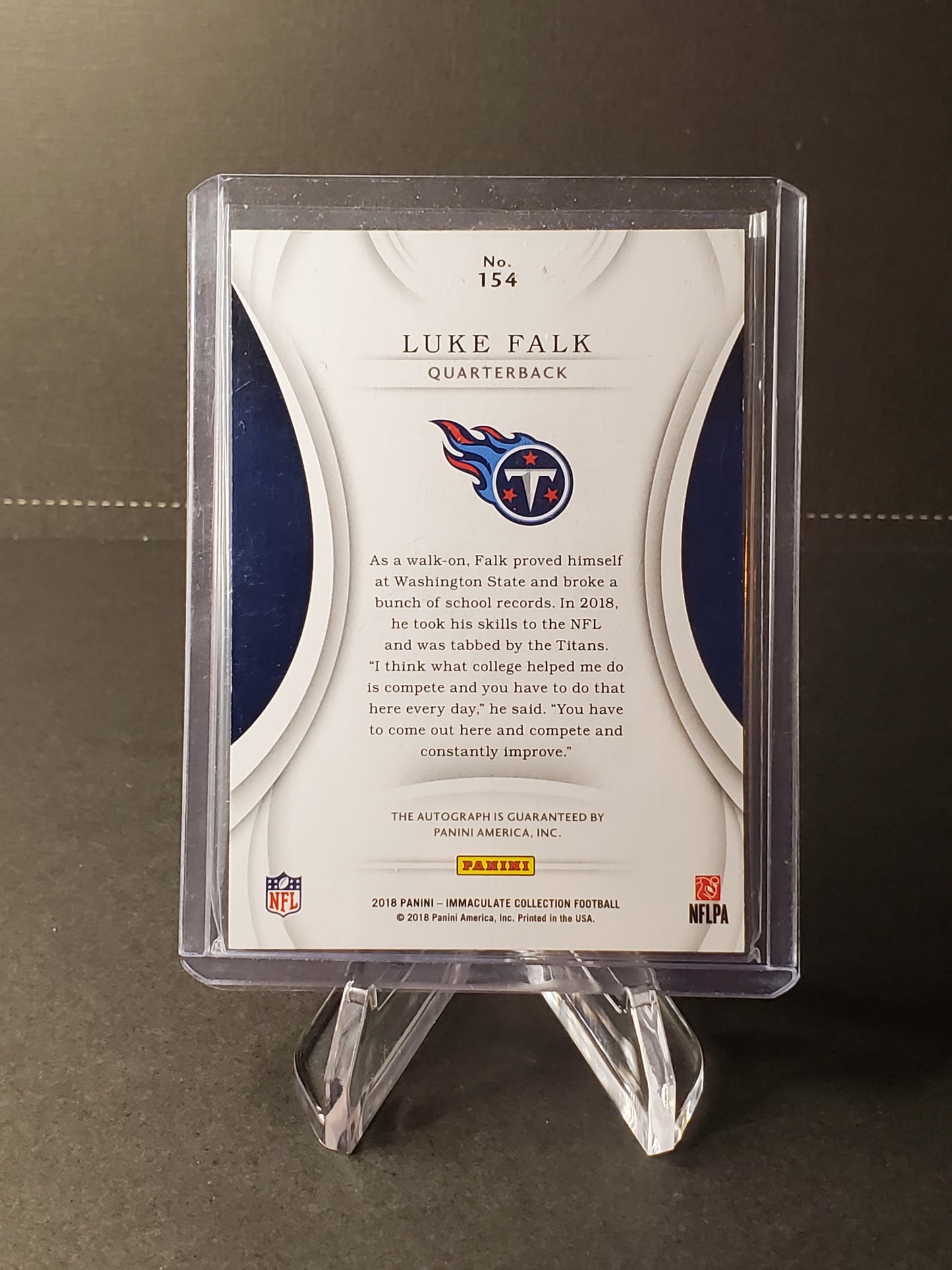 Luke Falk 2018 Panini Immaculate RC AUTO /99 #154