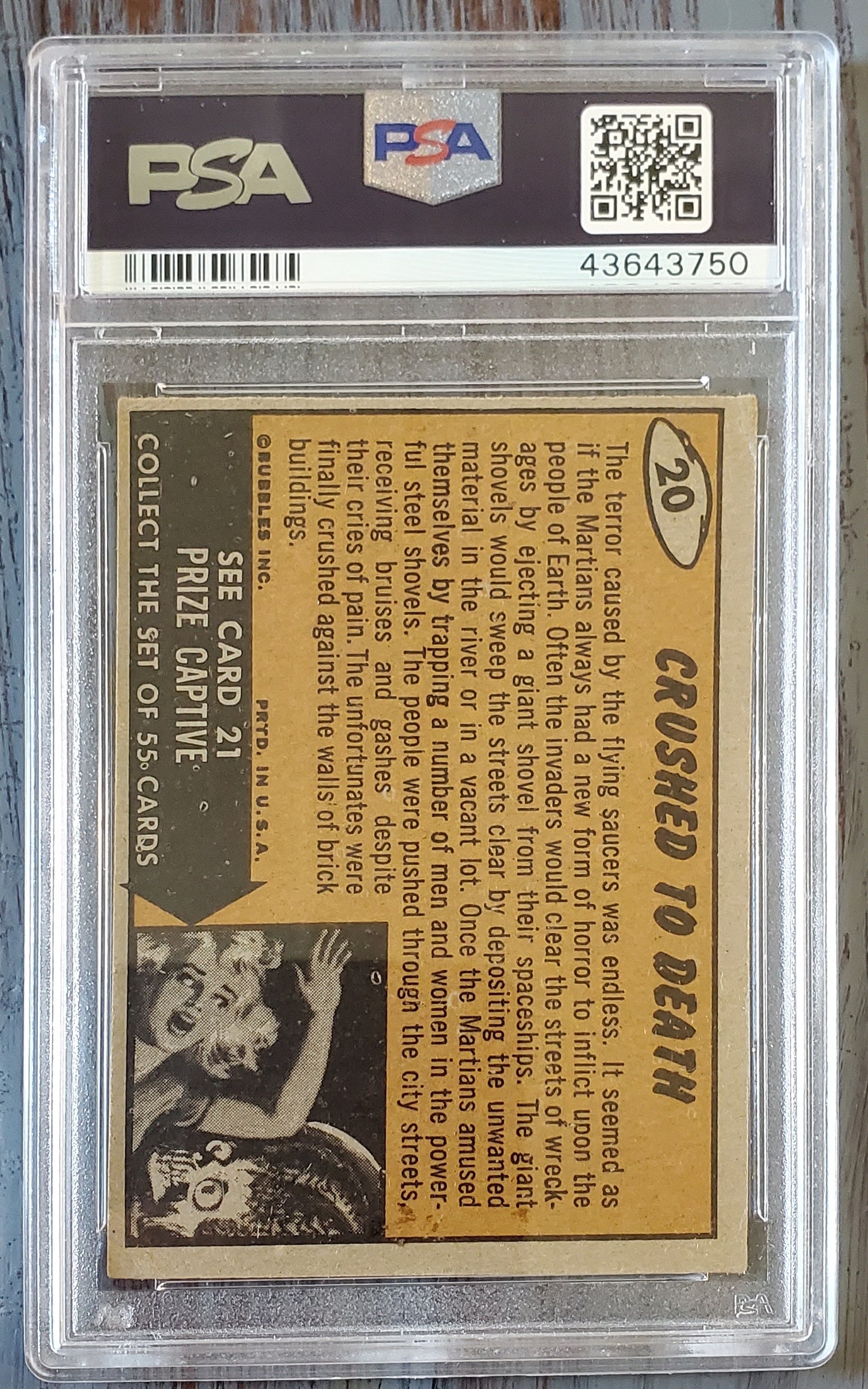 1962 MARS ATTACKS #20 CRUSHED TO DEATH PSA 4