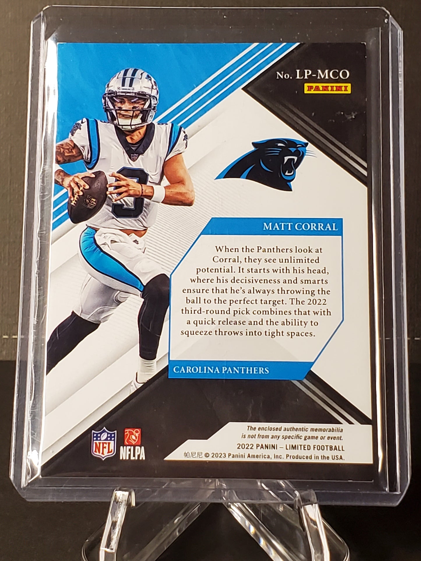 Matt Corral 2022 Panini Limited, Unlimited Potential Jumbo Patch RC #LP-MCO, /325