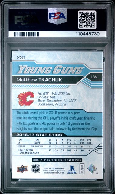 2016 Upper Deck Young Guns - Matthew Tkachuk - #231 Rookie PSA 10