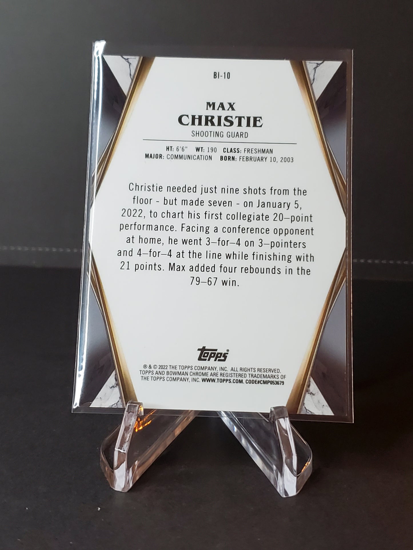 Max Christie 2021-22 Bowman University Chrome Bowman Invicta #BI-10