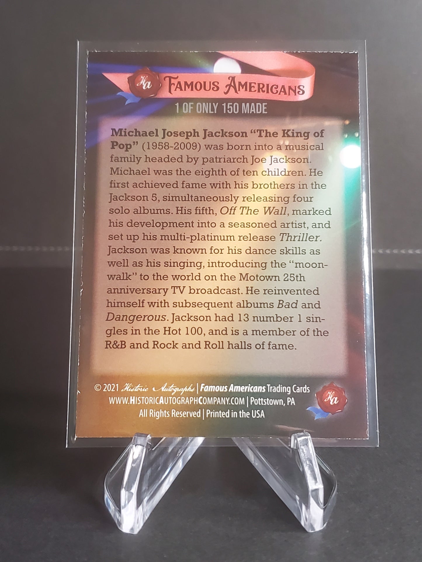 Michael Jackson 2021 Famous Americans Historic Autographs 1 of 150 made
