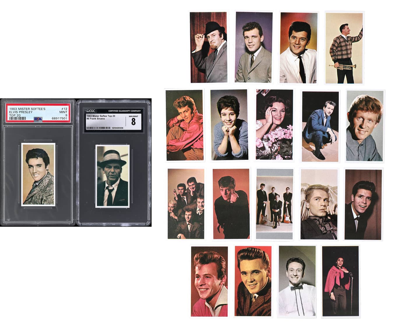 1963 Mister Softee's Top 20 Complete Set (20) Elvis PSA 9, Sinatra CGC 8 - RARE