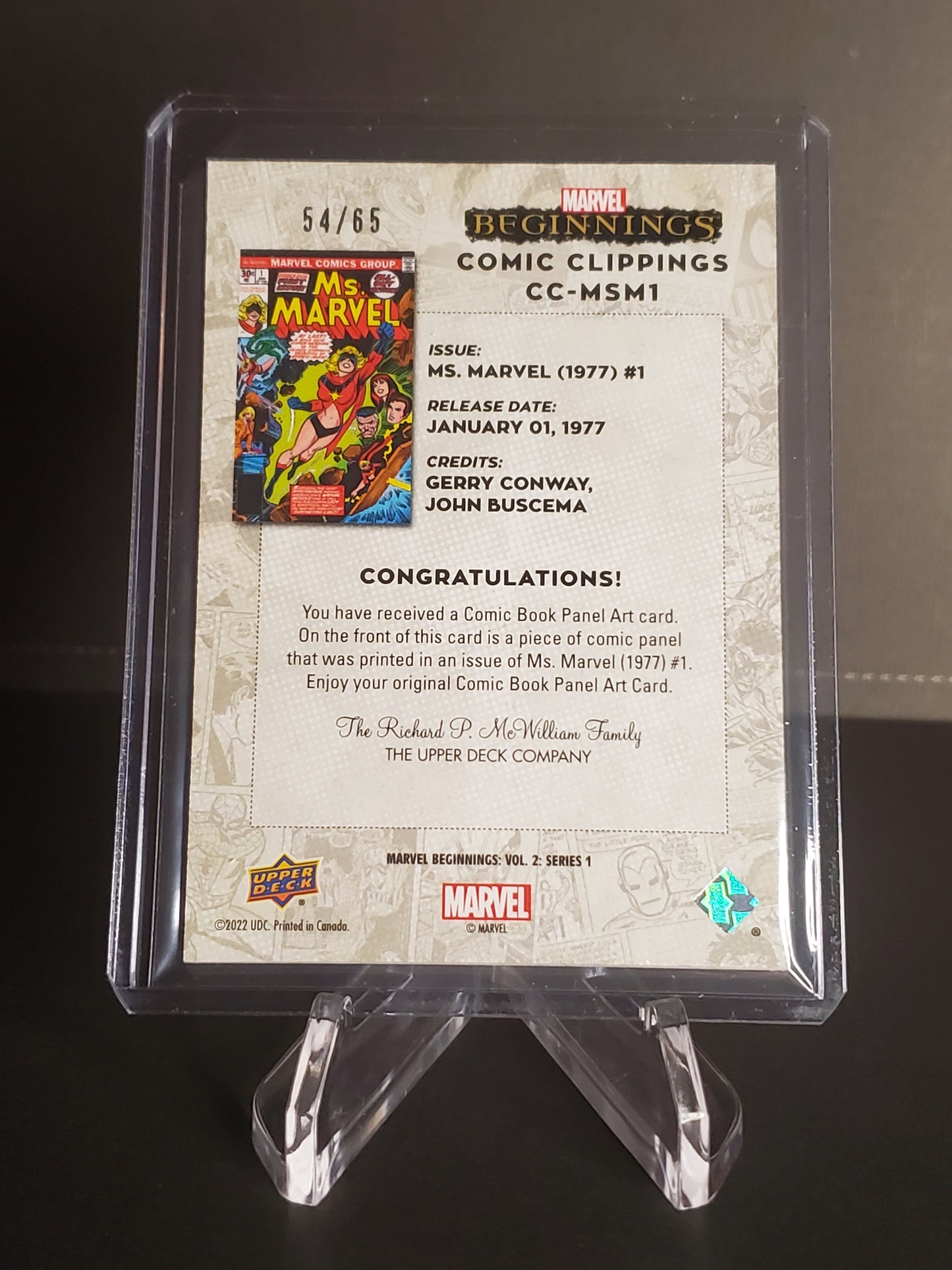 Ms. Marvel (1997) #1 2022 UD Marvel Beginnings Volume 2 Series 1 Comic Clippings /65 #CC-MSM1