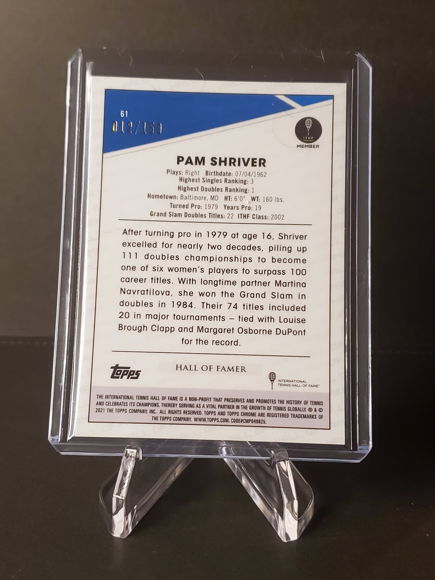 Pam Shriver 2021 Topps Chrome Tennis Aqua Refractor #61 : /150