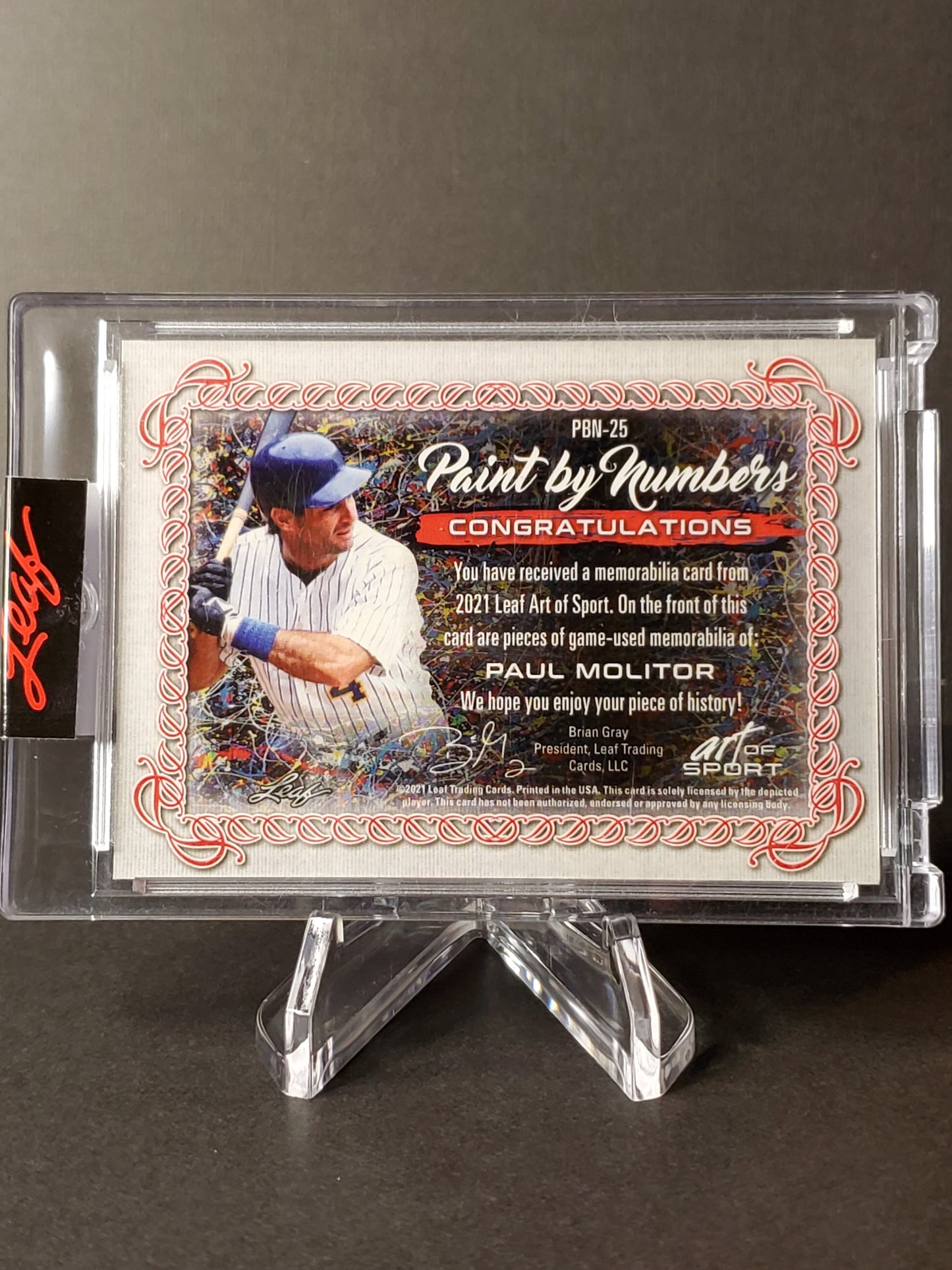 Paul Molitor 2021 Leaf Art of Sport Triple Patch #PBN-25, /30