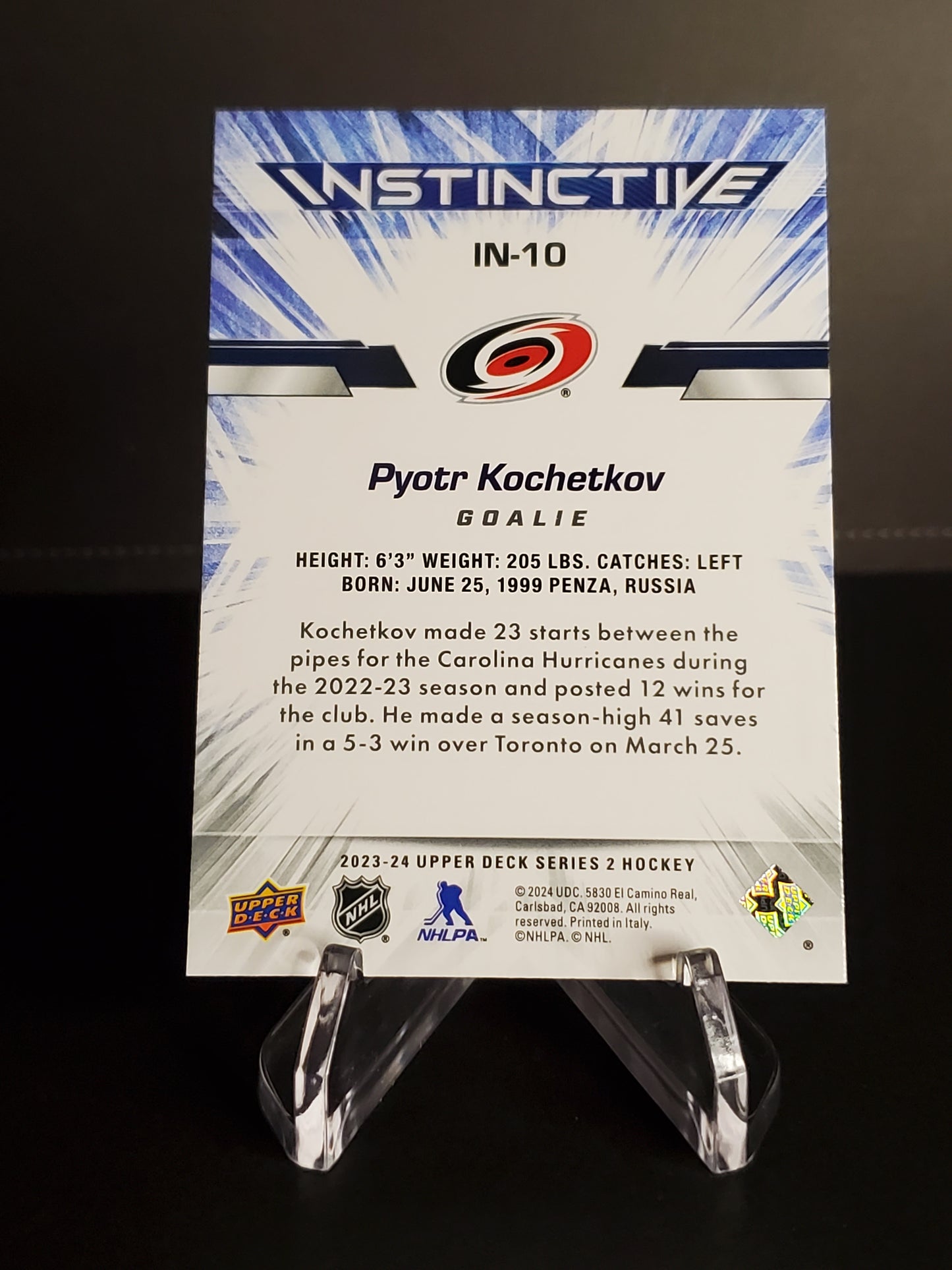 Pyotr Kochetkov 2023/24 Upper Deck Series 2 Instinctive #IN-10