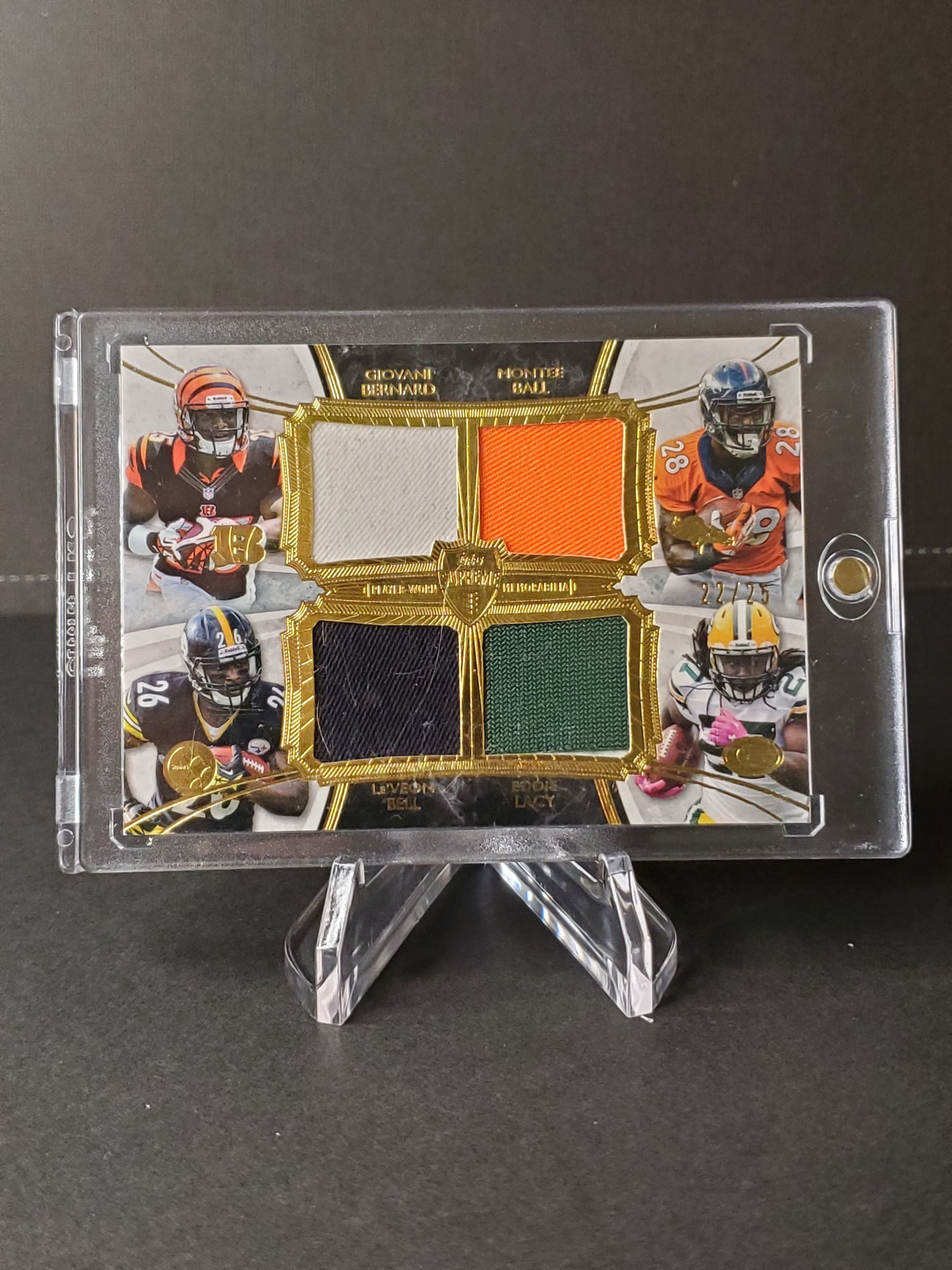 Giovani Bernard / Montee Ball / Le'Veon Bell / Eddie Lacy 2013 Topps Supreme RC Quad Patch /25 #SRQC-BBBL