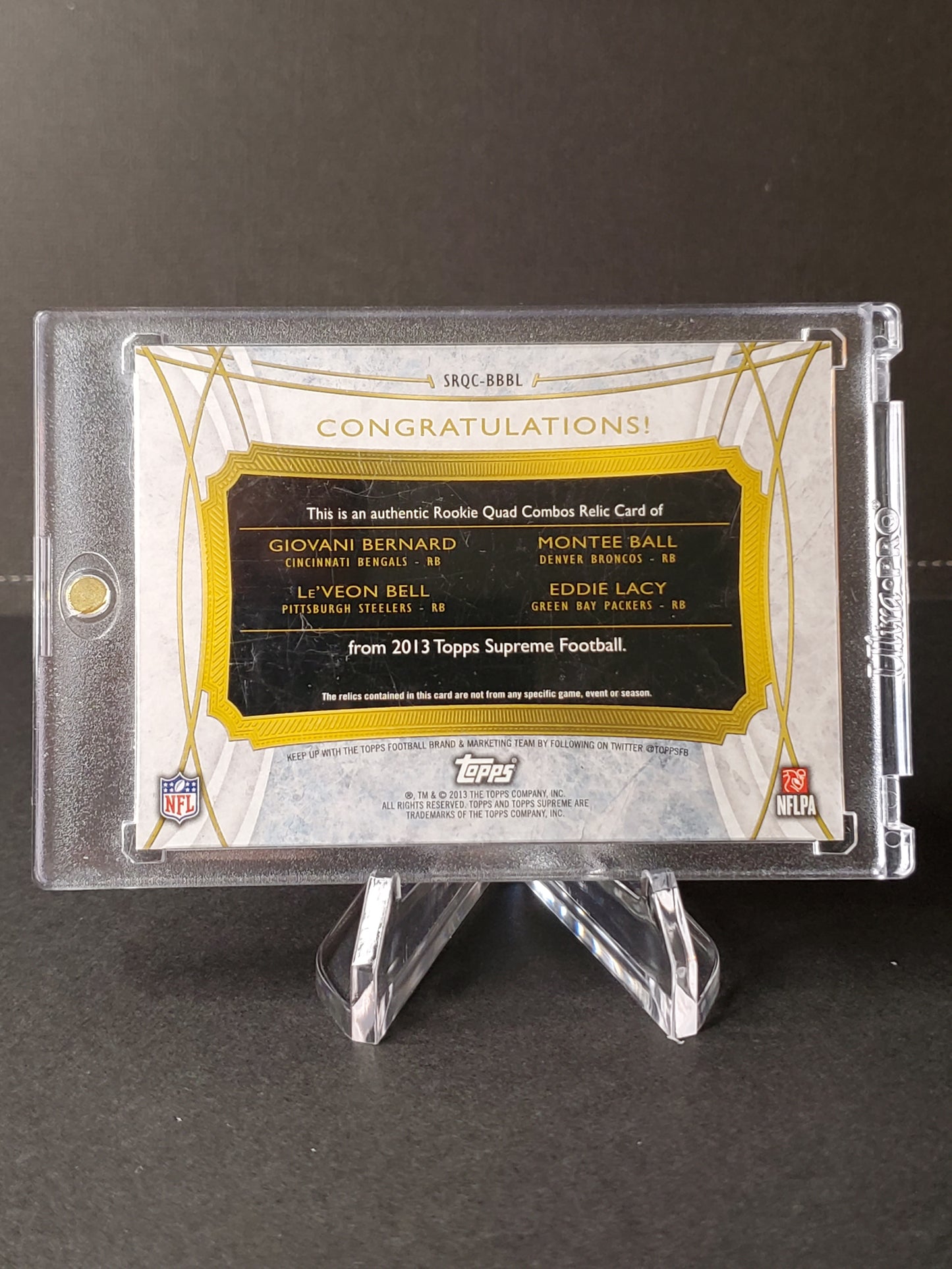 Giovani Bernard / Montee Ball / Le'Veon Bell / Eddie Lacy 2013 Topps Supreme RC Quad Patch /25 #SRQC-BBBL