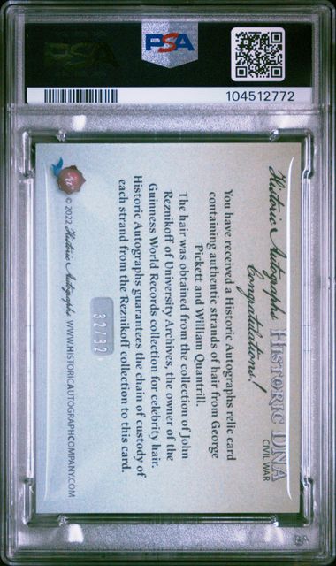 2022 Historic Autographs Civil War - DUAL DNA PICKETT/QUANTRILL PSA 10 (POP 1)