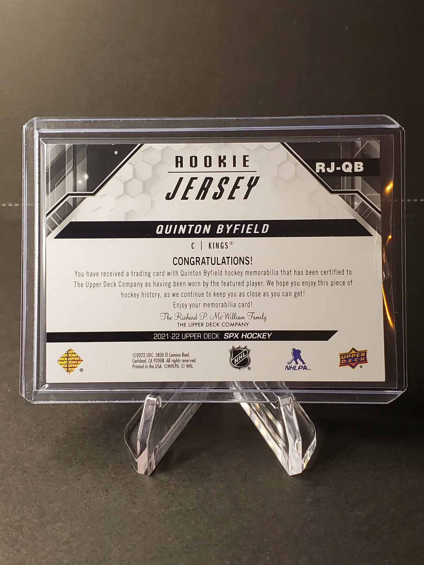 Quinton Byfield 2021-22 Upper Deck SPx RC Patch #RJ-QB