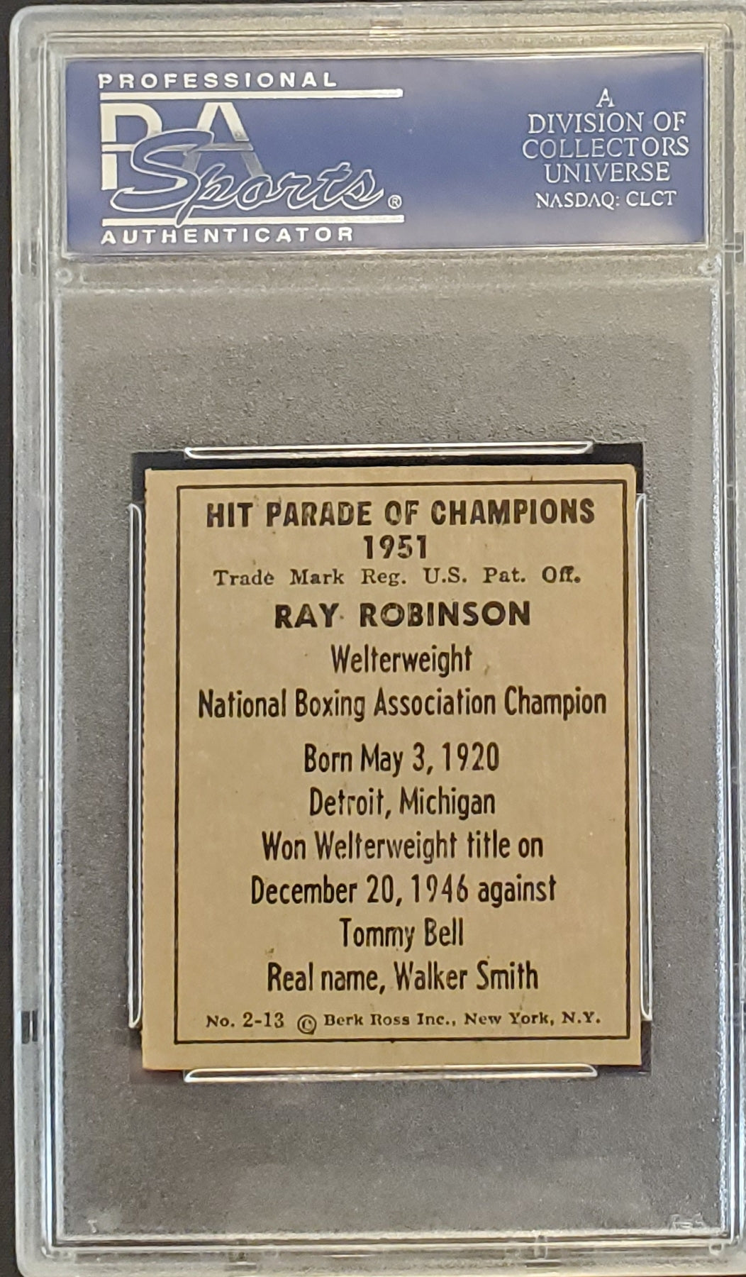 1951 Berk Ross "Hit Parade of Champions" Boxing #2 -13 Ray Robinson PSA NM 7