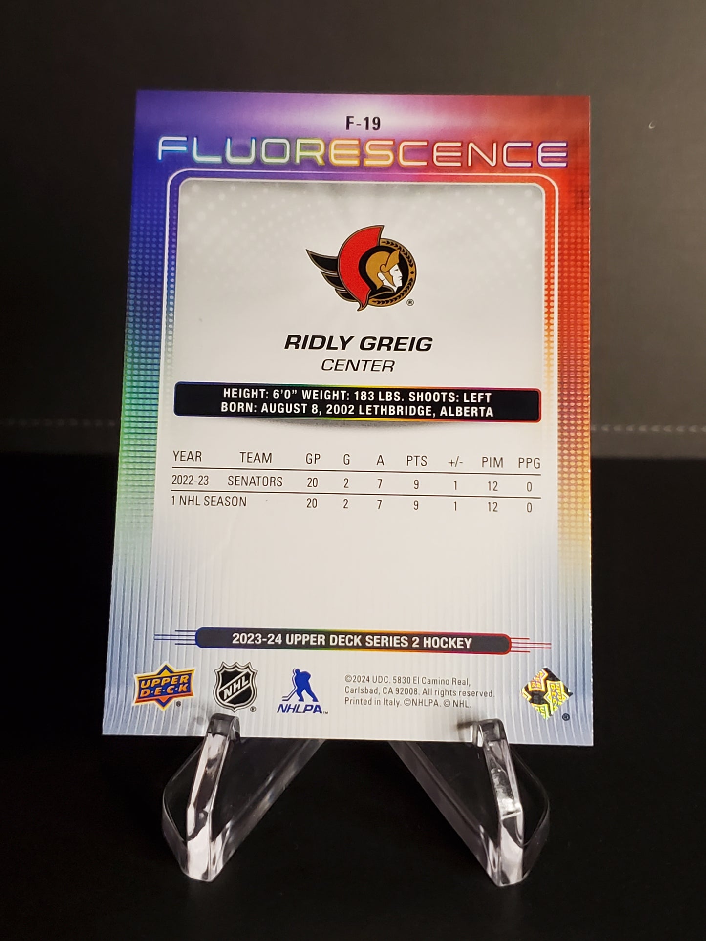 Ridley Greig 2023/24 Upper Deck Series 2 Fluorescence #F-19