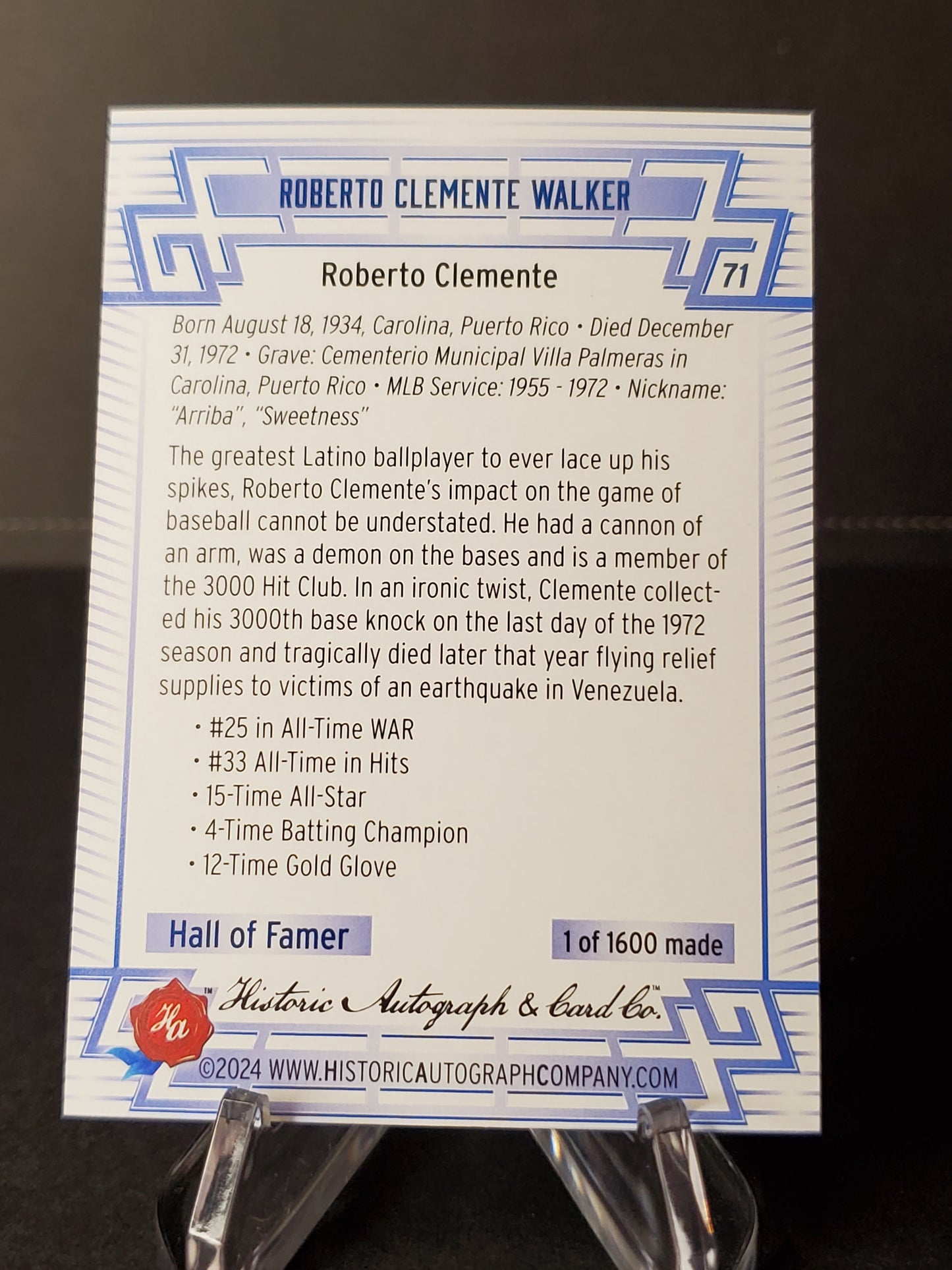 Roberto Clemente 2024 Historic Autographs All Time Greats Tier 1 /1600 #71