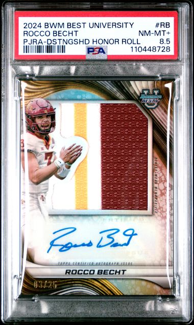 2024 Bowman Best University Rocco Becht #RB Jumbo Patch AUTO PSA 8.5 /25