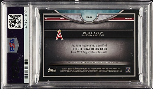 Rod Carew 2020 Topps Tribute Dual Game Used Bat Green /99 PSA (Pop 1) !!