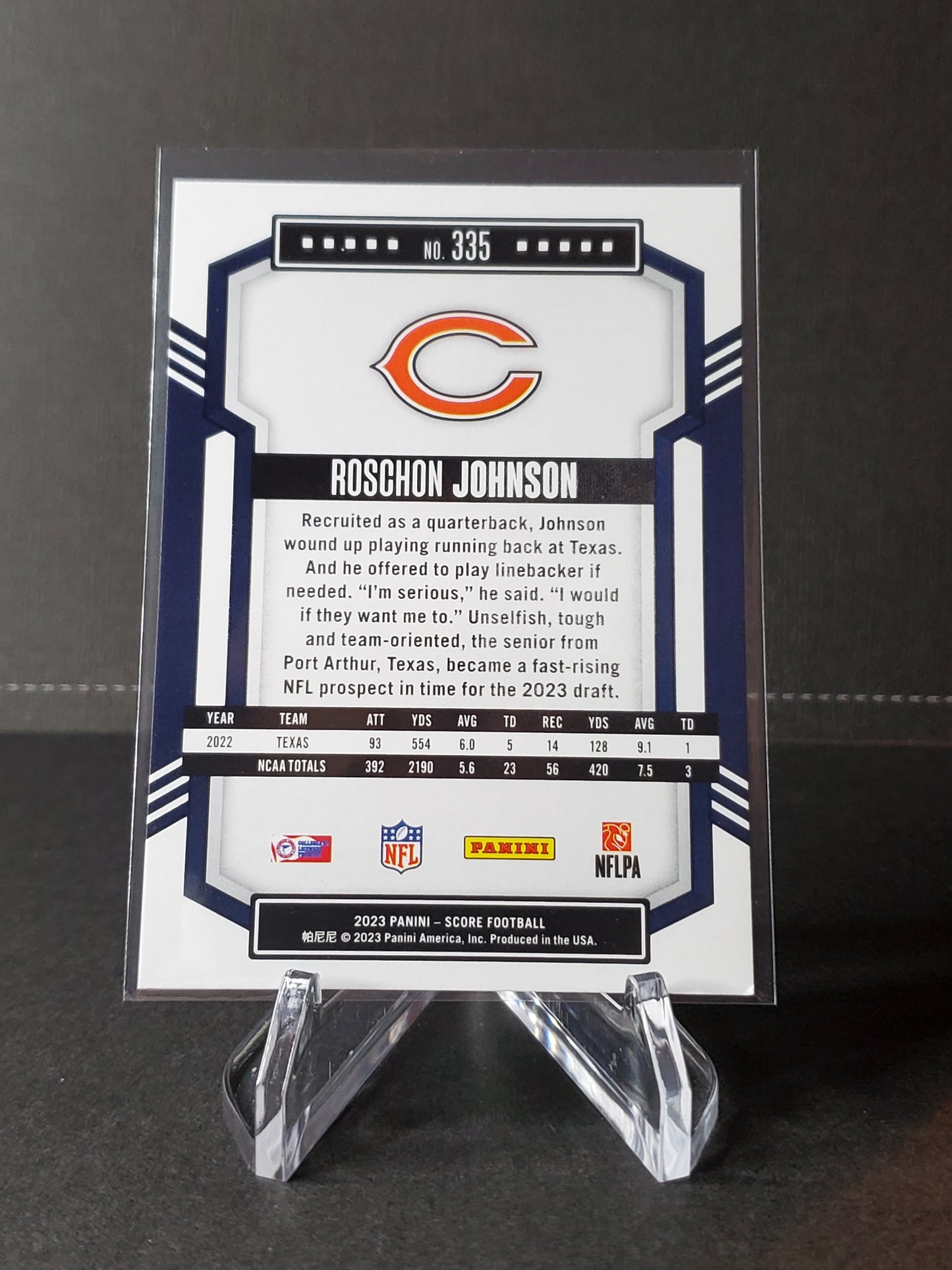Roschon Johnson 2023 Panini Score Football RC #335
