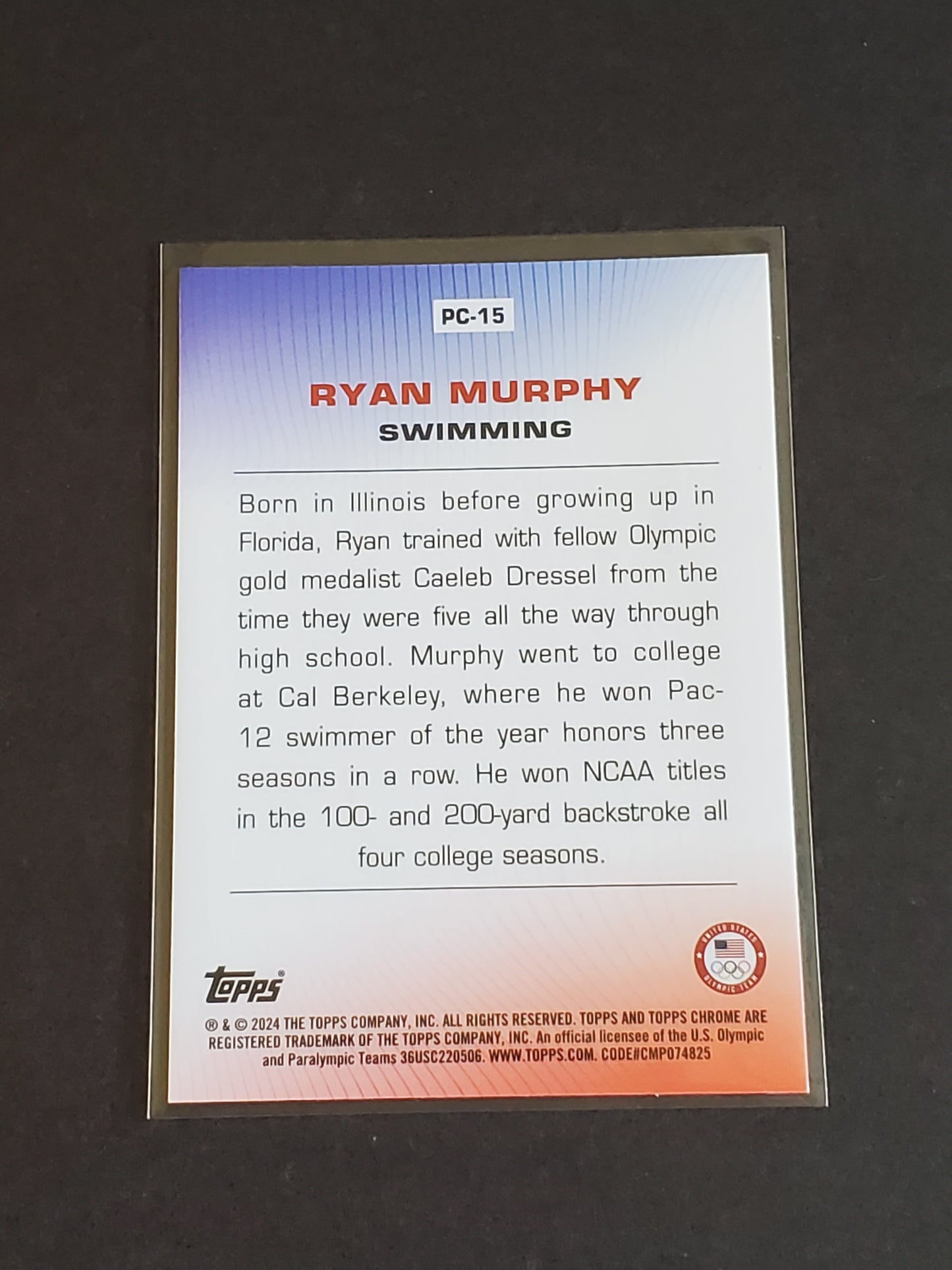 Ryan Murphy 2024 Topps Chrome US Olympic and Paraolympic Hopefuls For Pride & Country #PC-15