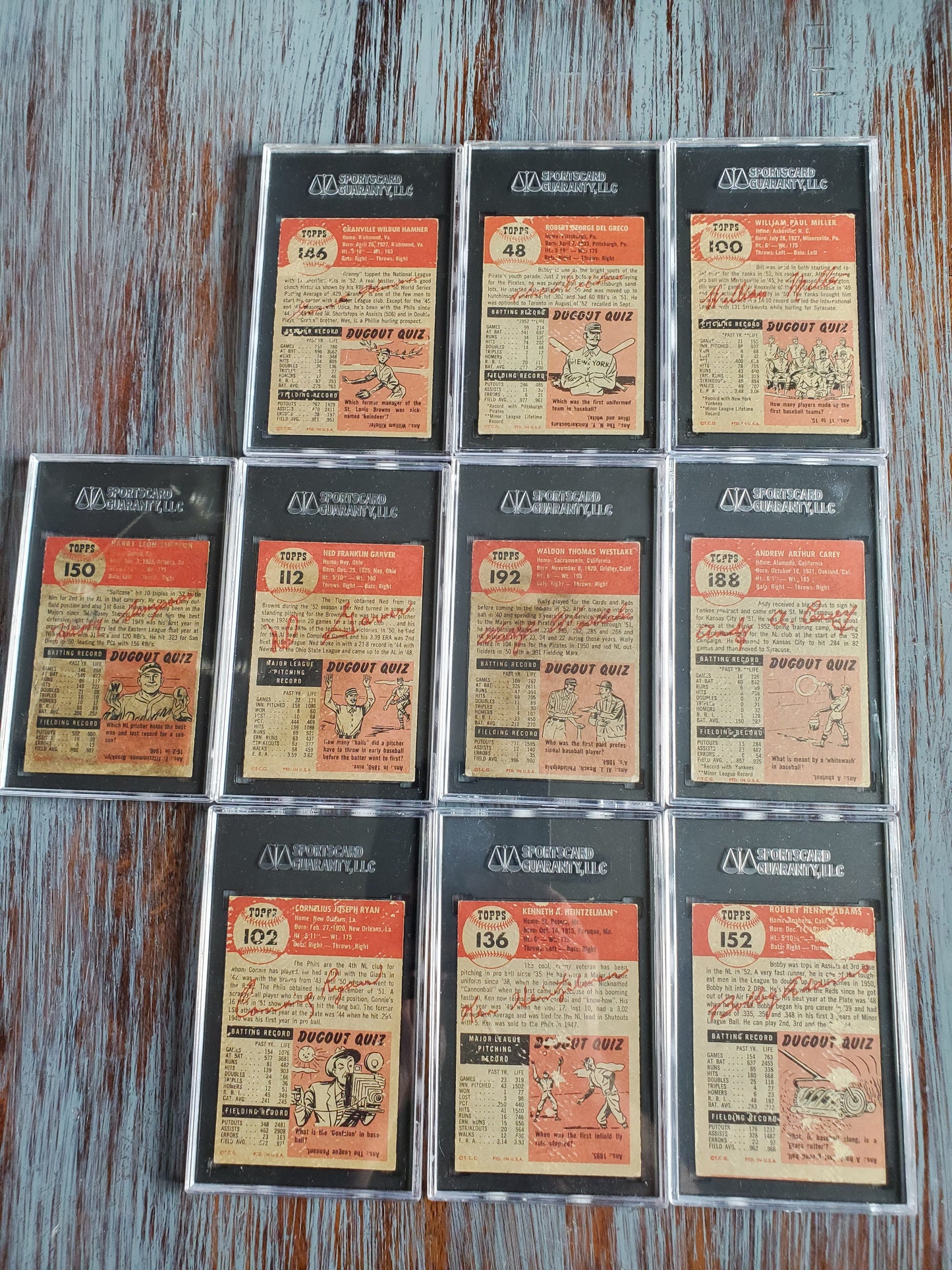 (10) 1953 Topps SGC Graded Baseball Card lot - High Numbers Included!